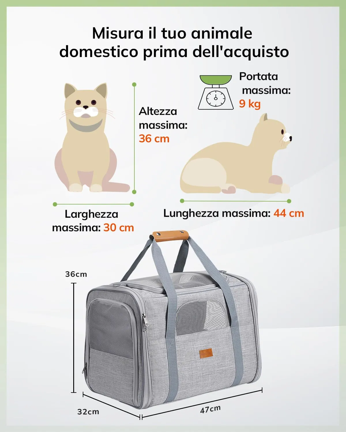 Morpilot Trasportino per Gatti e Cani fino a 9 kg, Pieghevole, 47x32x36 cm, Grigio Chiaro (L) - immagine 4