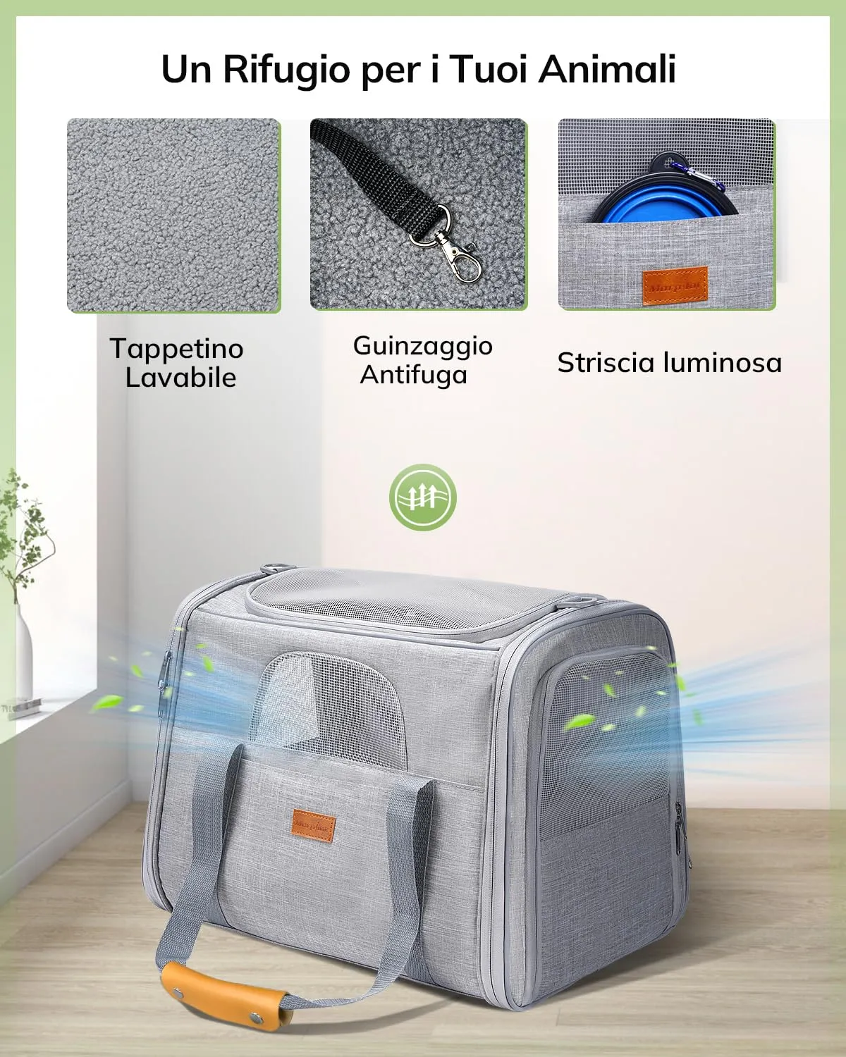 Morpilot Trasportino per Gatti e Cani fino a 9 kg, Pieghevole, 47x32x36 cm, Grigio Chiaro (L) - immagine 5