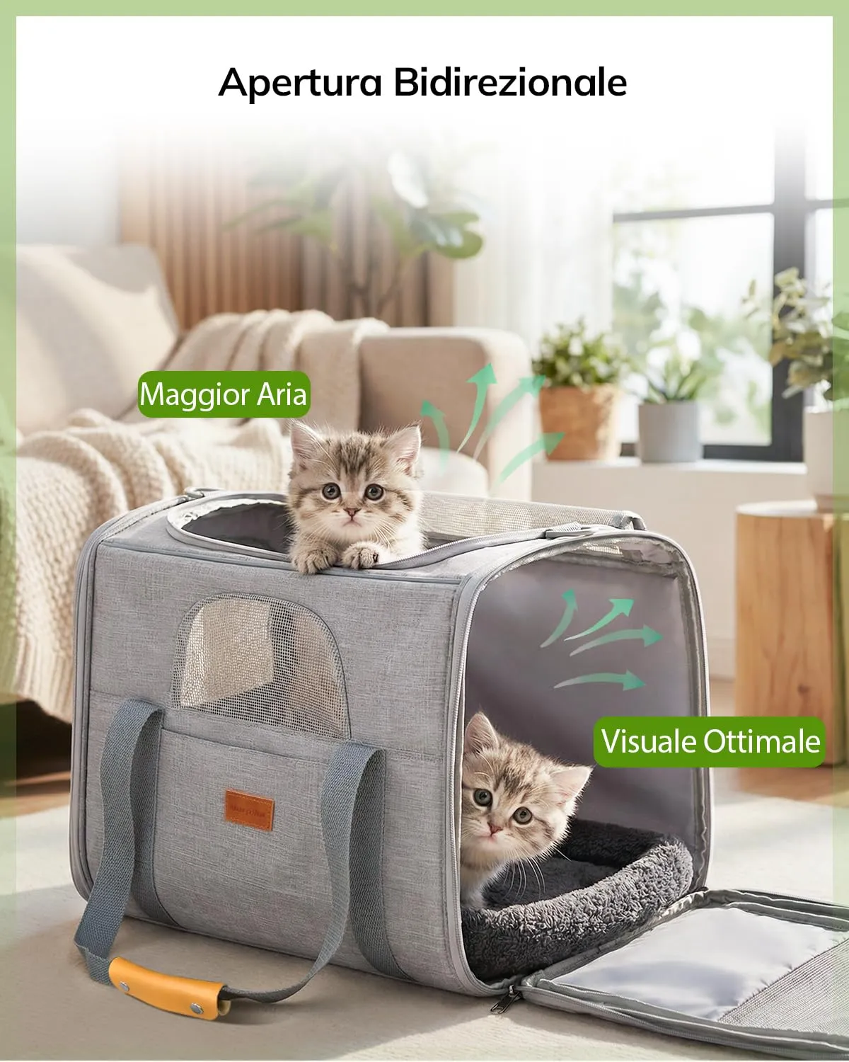 Morpilot Trasportino per Gatti e Cani fino a 9 kg, Pieghevole, 47x32x36 cm, Grigio Chiaro (L) - immagine 7