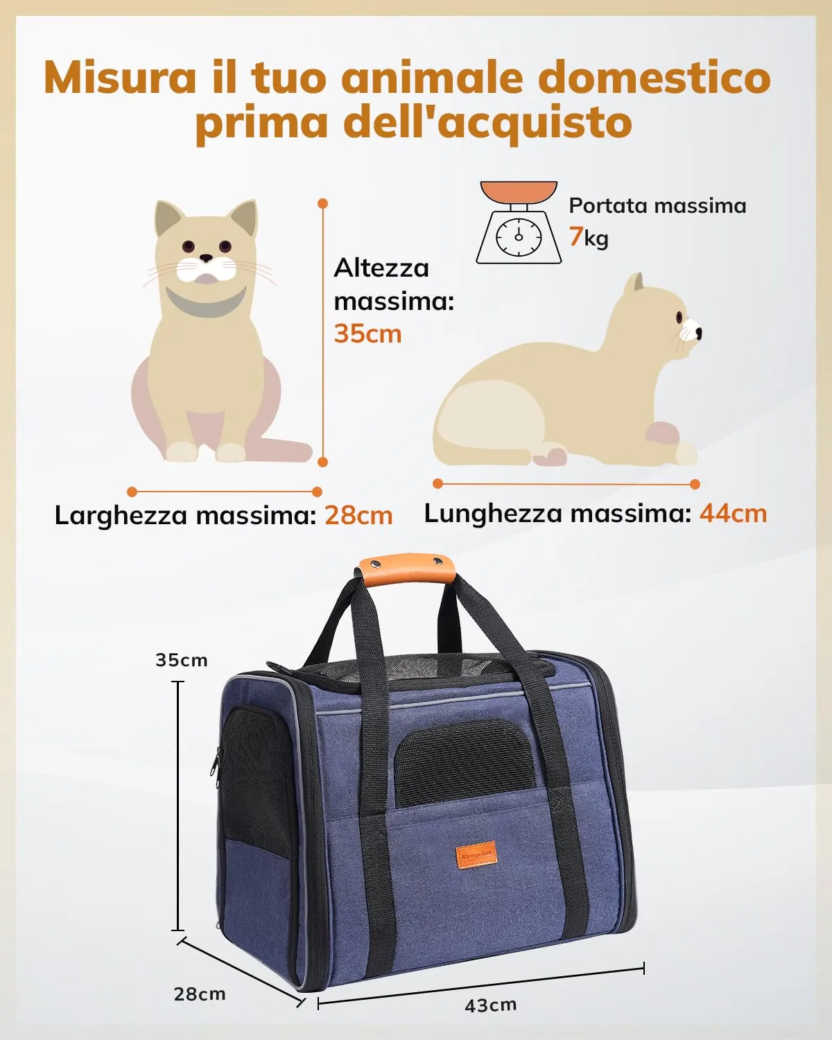 Morpilot Trasportino per Gatti e Cani fino a 7 kg, Pieghevole, 44x28x35cm, Blu Denim - immagine 5