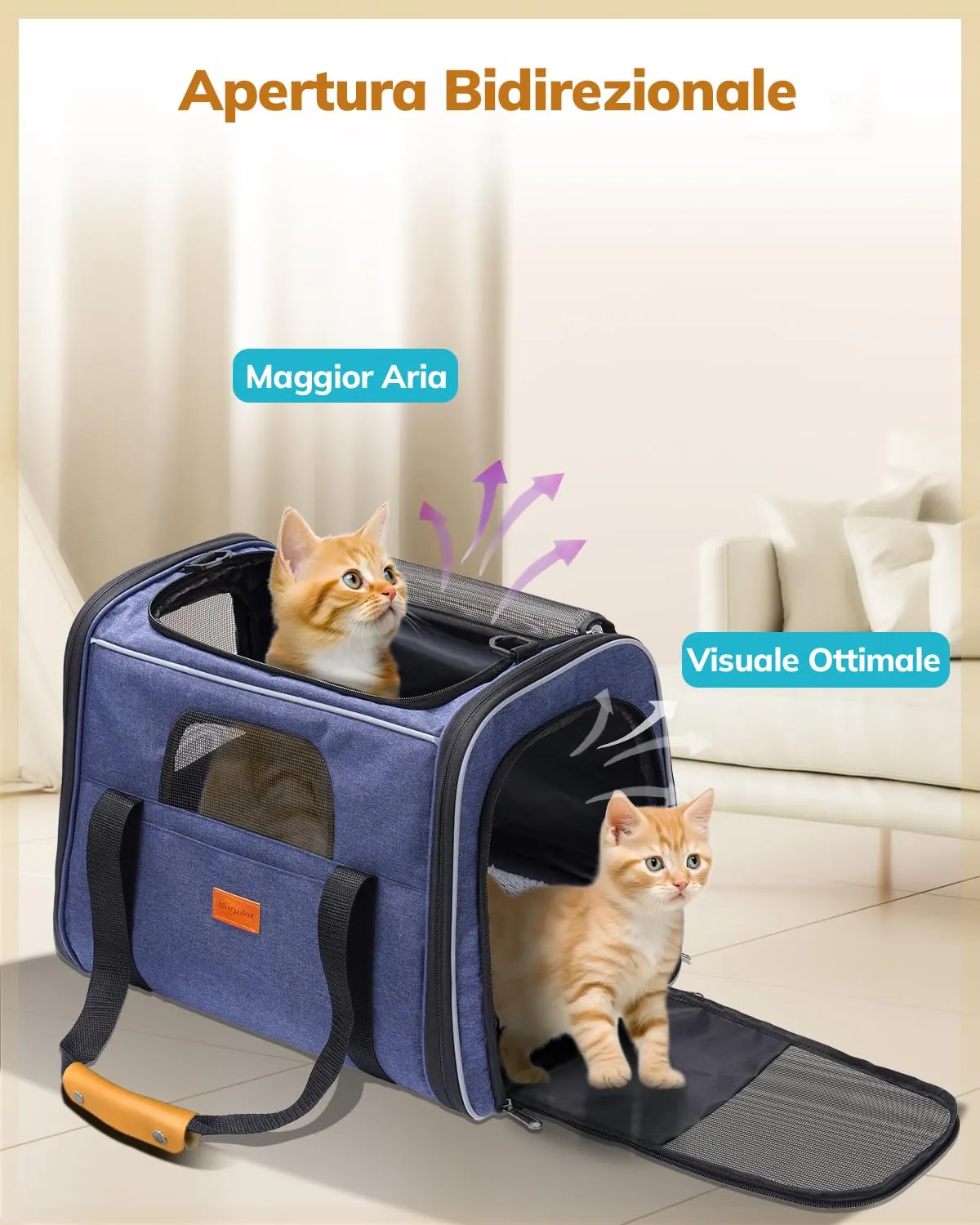Morpilot Trasportino per Gatti e Cani fino a 7 kg, Pieghevole, 44x28x35cm, Blu Denim - immagine 6