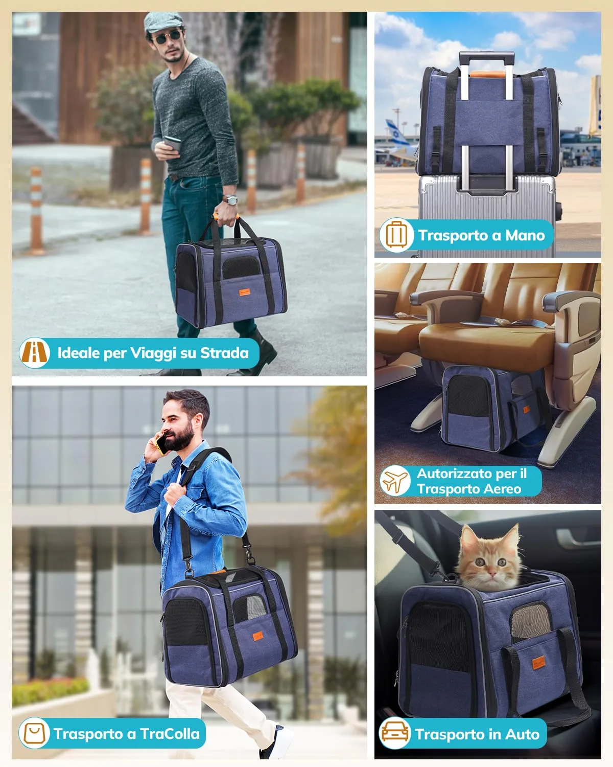 Morpilot Trasportino per Gatti e Cani fino a 7 kg, Pieghevole, 44x28x35cm, Blu Denim - immagine 7