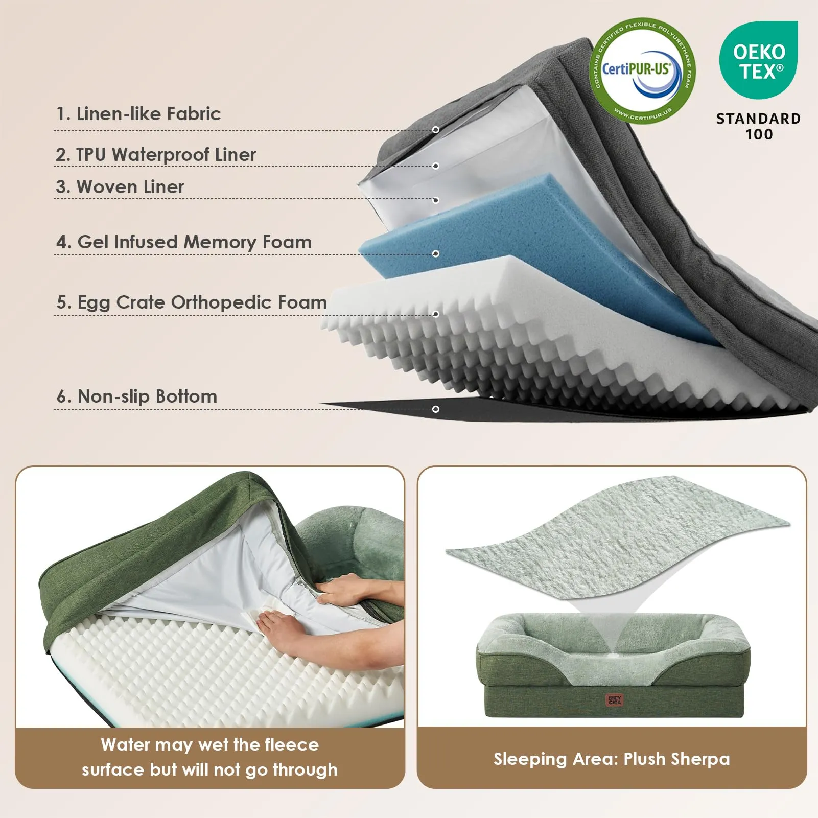 EHEYCIGA Cuccia Cane Interno, Taglia Grande, 106.5x76x18.5cm, Verde - immagine 2