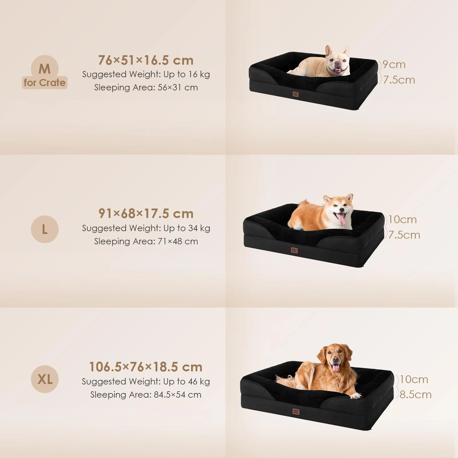 EHEYCIGA Cuccia Cane Interno Taglia Grande, 106.5x76x18.5cm, Nero - immagine 5