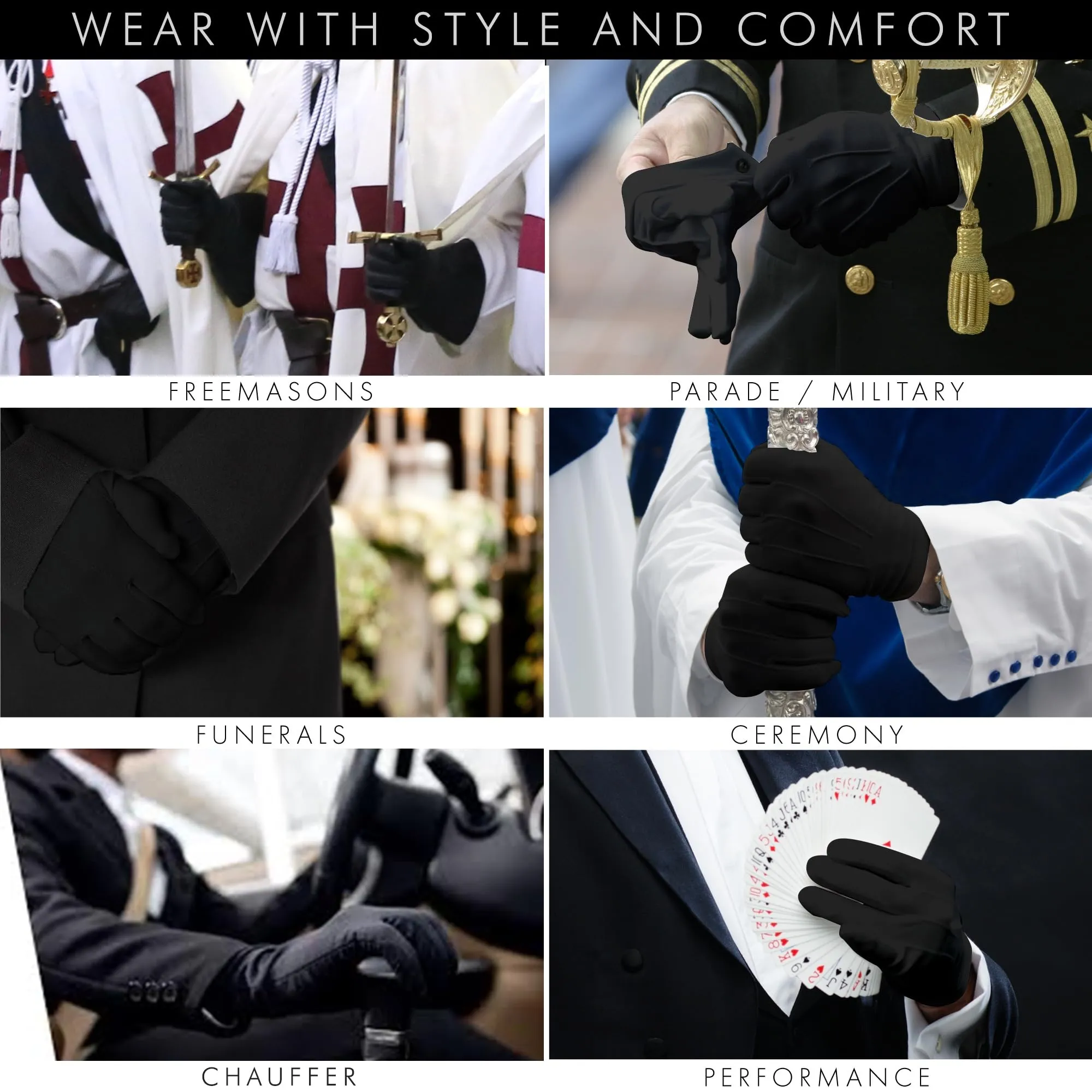 The Masonic Collection Guanti da uomo in cotone, Nero, Taglia M - immagine 6