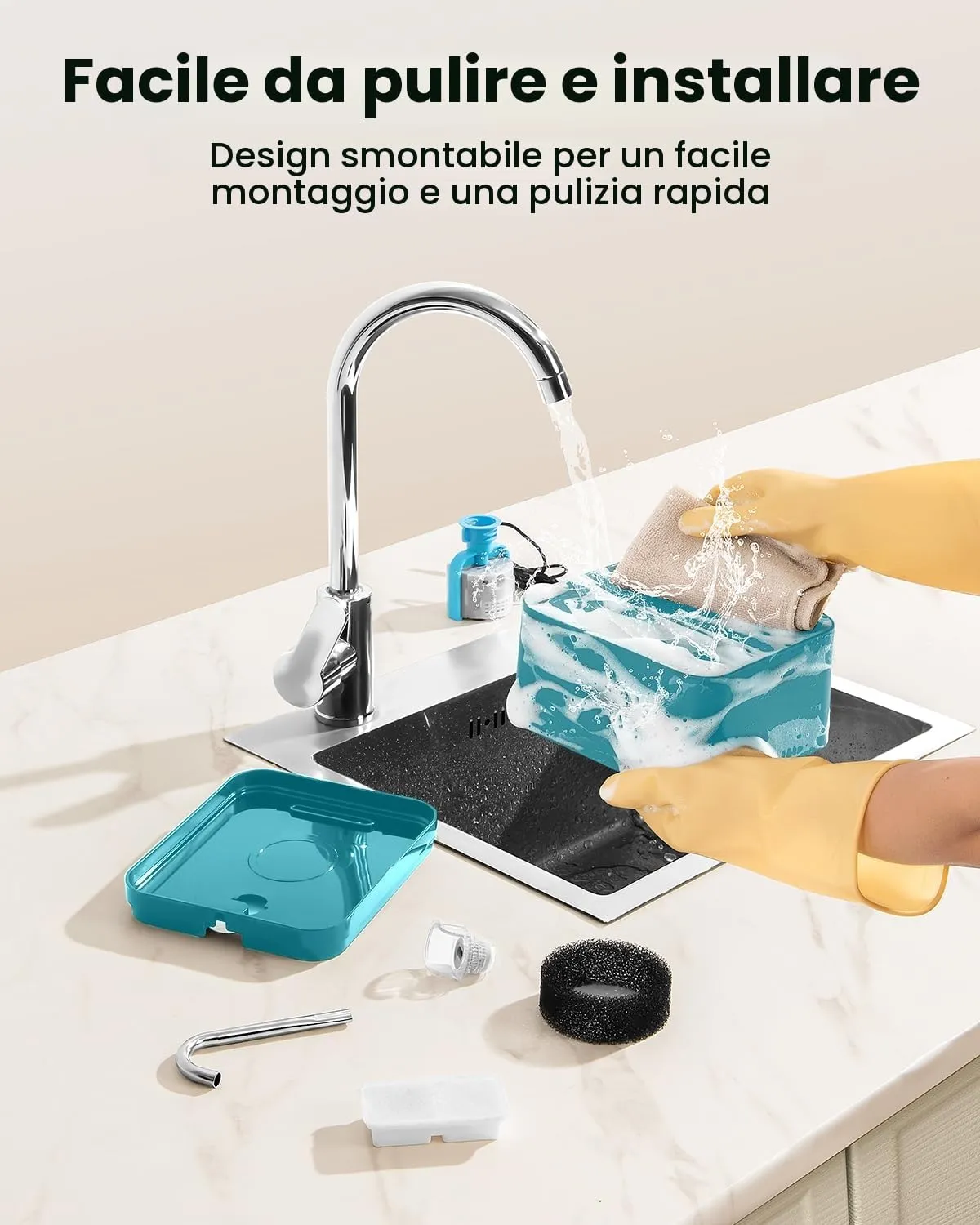 PawPoll Fontana per gatti PW-D01, Design rubinetto, 2.2L, Verde (6 Filtri + 3 Spugne) - immagine 3