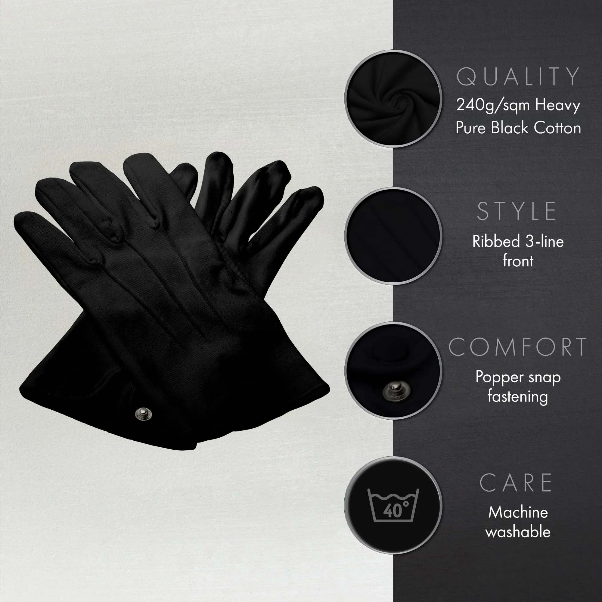 The Masonic Collection Guanti da uomo in cotone con chiusura a scatto, Nero, XL - immagine 4