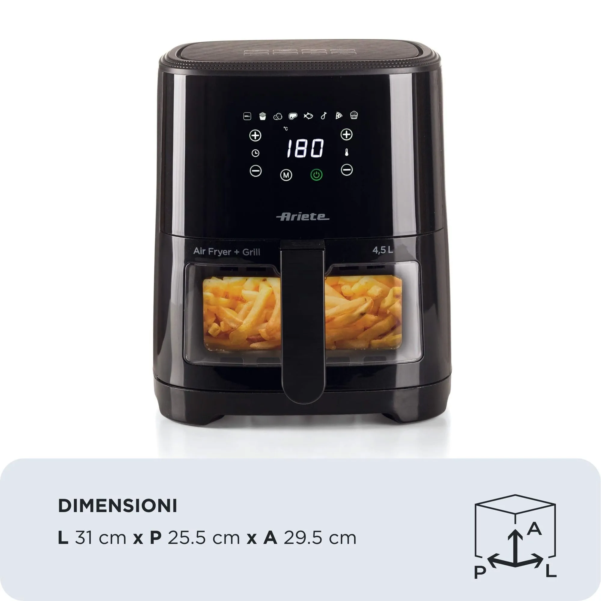 Ariete 4639 Friggitrice ad aria 4,5L 1300W, 8 programmi, Funzione Grill, Nero - immagine 2