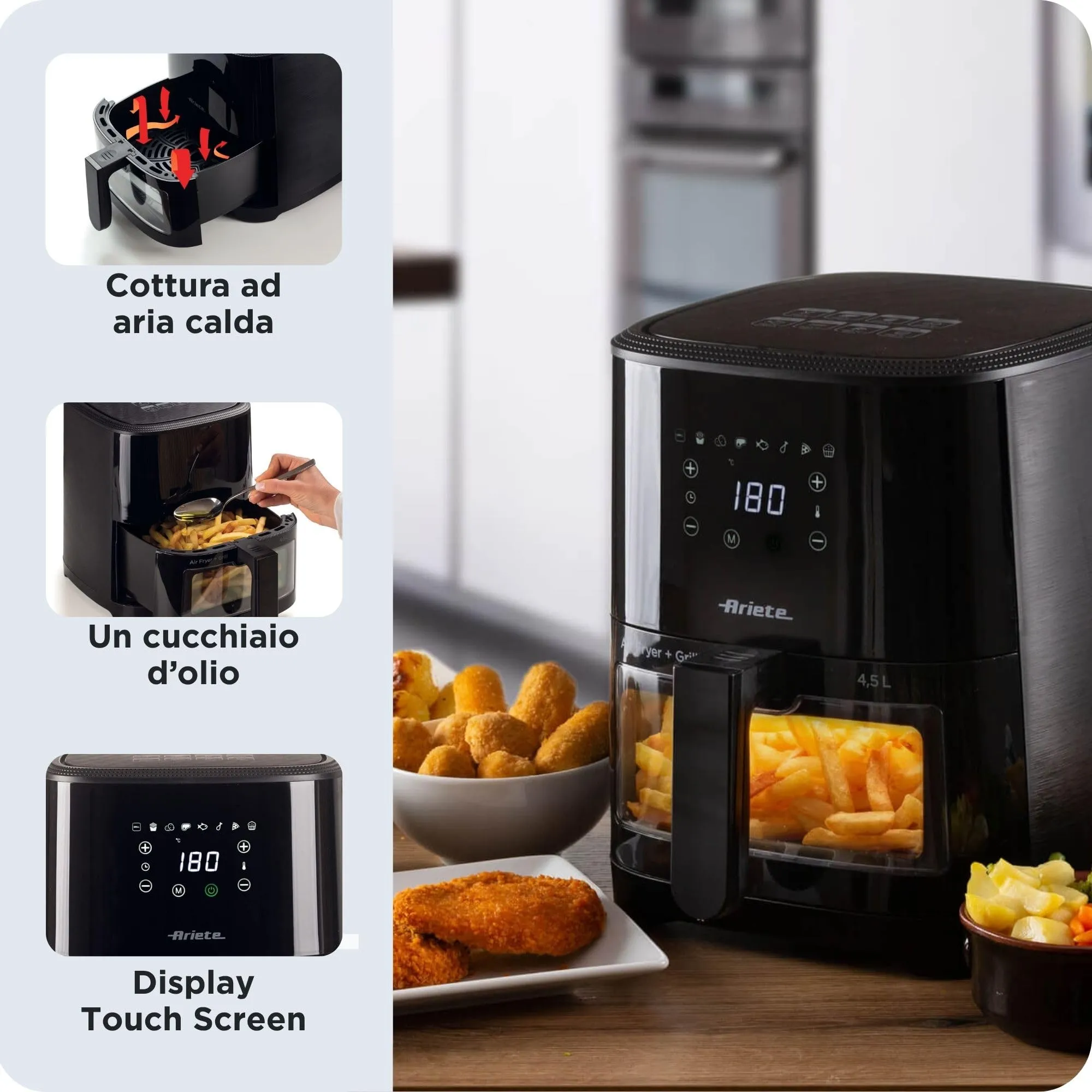 Ariete 4639 Friggitrice ad aria 4,5L 1300W, 8 programmi, Funzione Grill, Nero - immagine 4