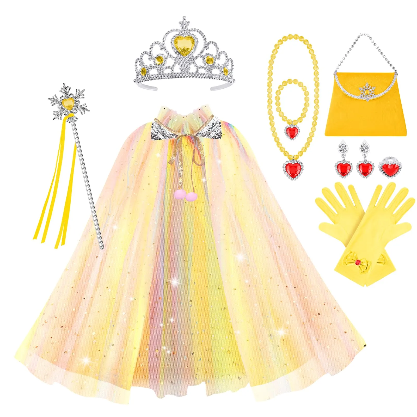 Vicloon Set Mantello da Principessa con 11 Accessori, Giallo - immagine 1