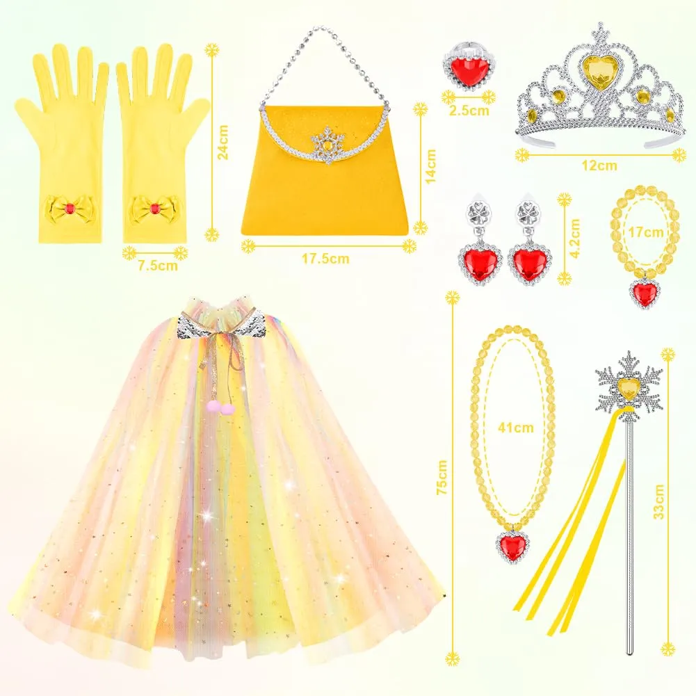 Vicloon Set Mantello da Principessa con 11 Accessori, Giallo - immagine 2