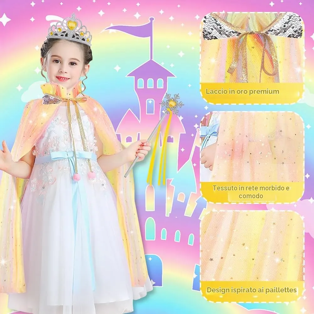 Vicloon Set Mantello da Principessa con 11 Accessori, Giallo - immagine 3