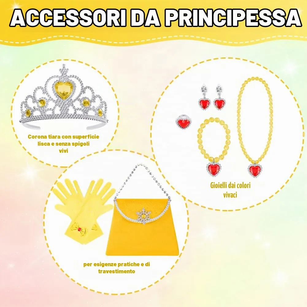 Vicloon Set Mantello da Principessa con 11 Accessori, Giallo - immagine 5