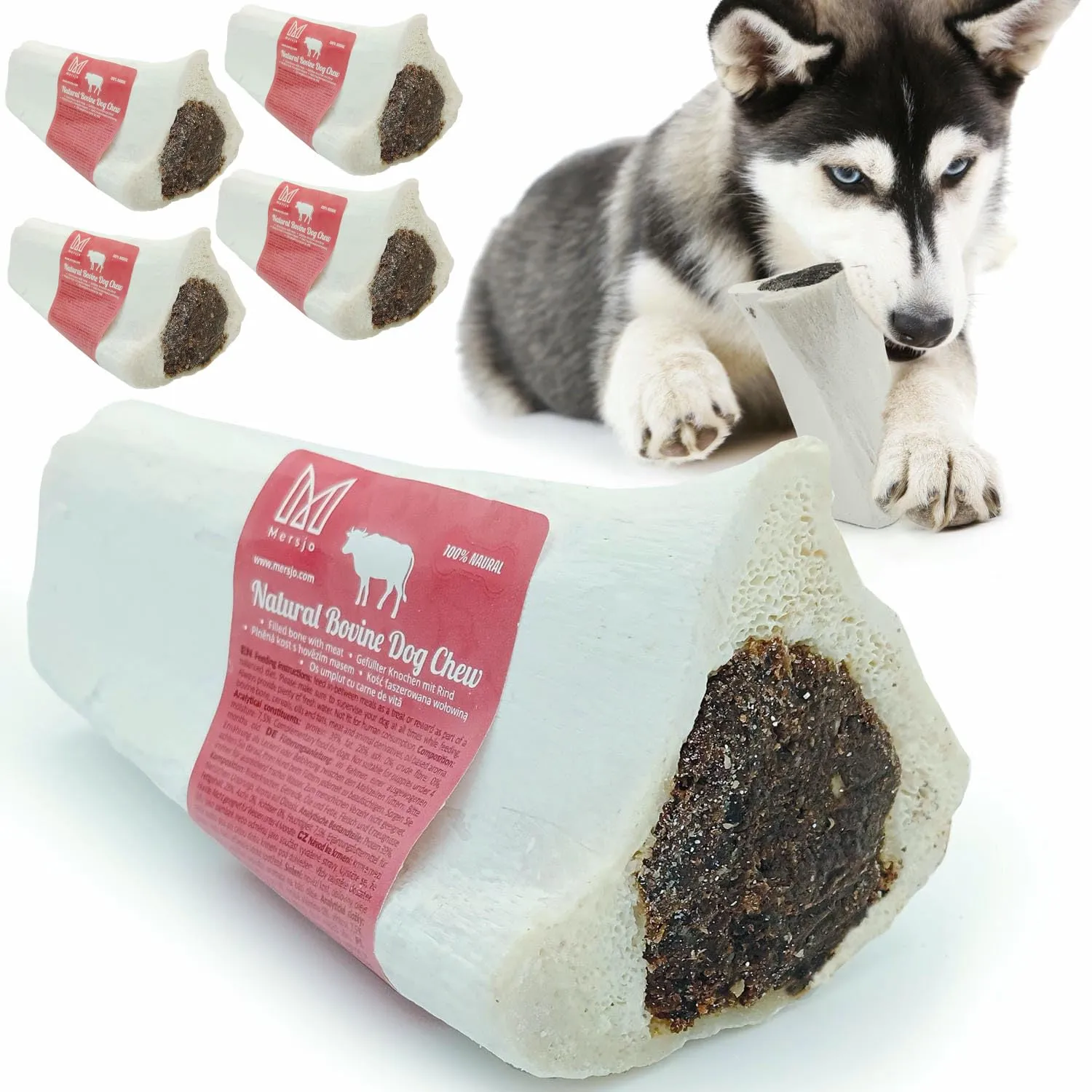 Mersjo Ossa di Manzo Naturali per Cani, 5 Pezzi, 150 g - immagine 1