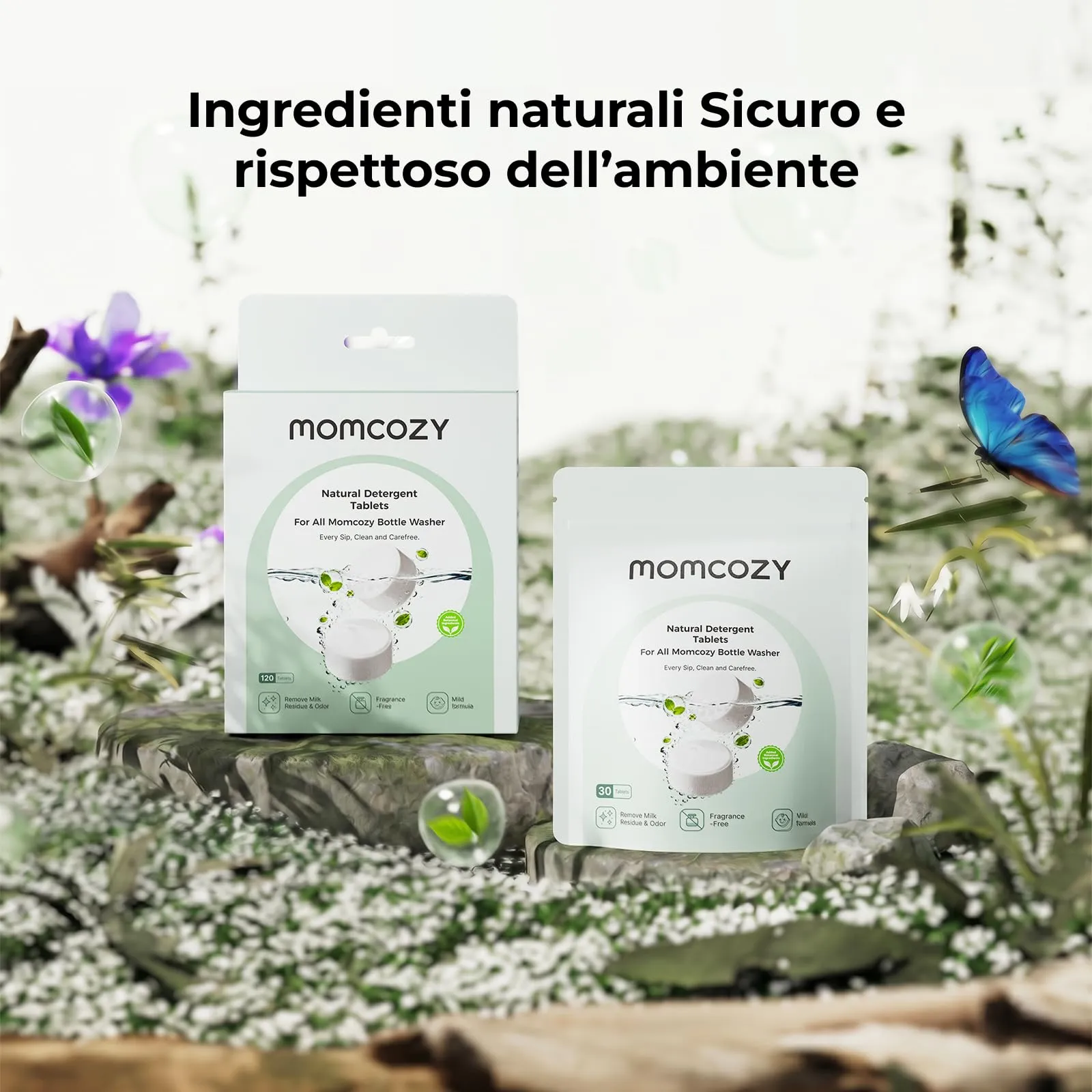 Momcozy Pastiglie Lavabiberon Ingredienti Naturali Senza Profumo, 120 unità - immagine 2