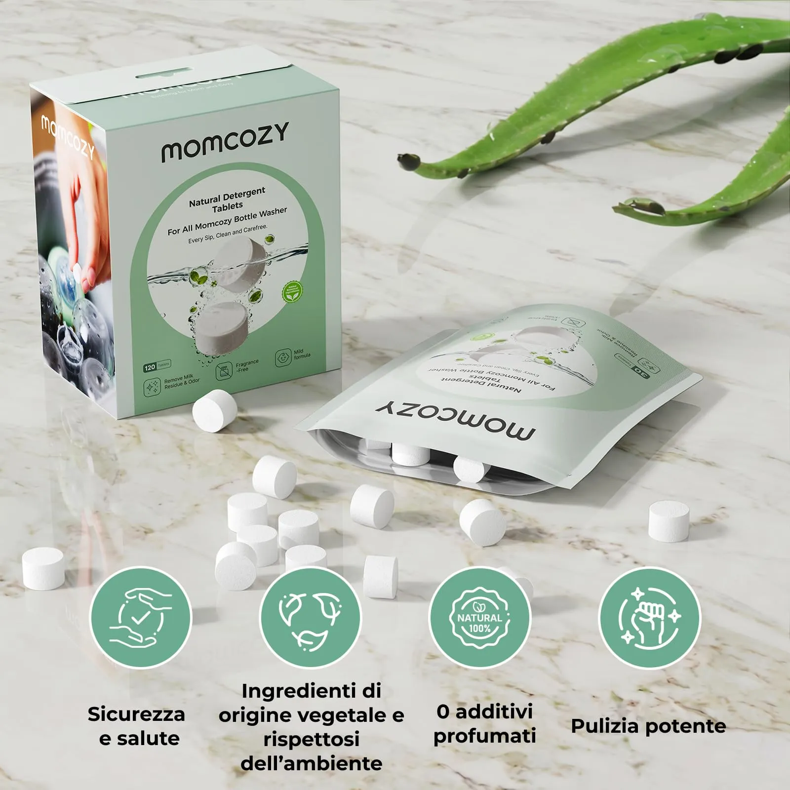 Momcozy Pastiglie Lavabiberon Ingredienti Naturali Senza Profumo, 120 unità - immagine 6