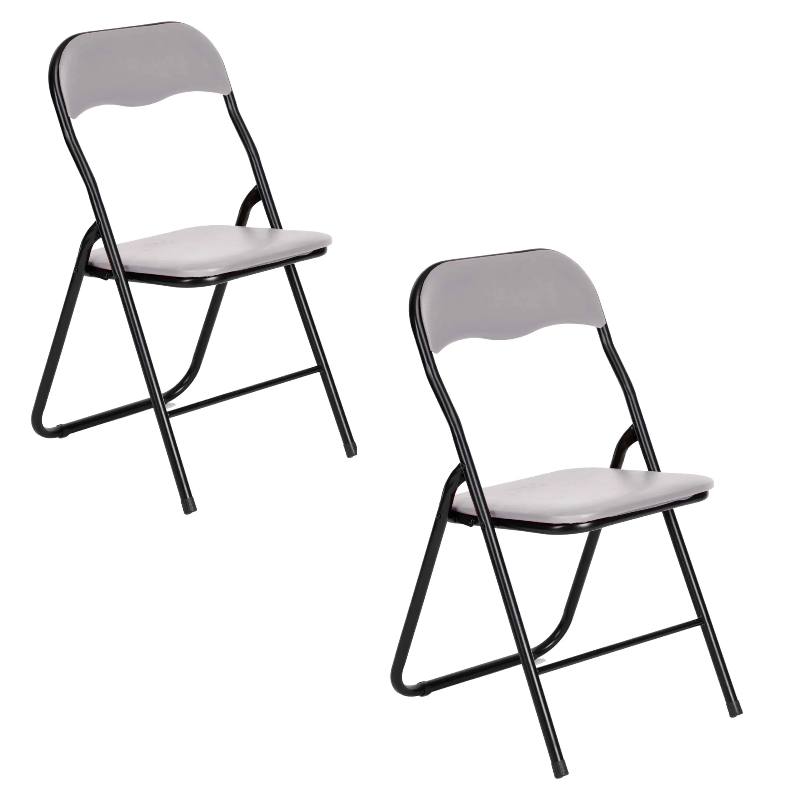 AVANTI TRENDSTORE Procida - Set di 2 sedie pieghevoli in tubolare d'acciaio nero, sedile e schienale imbottiti grigi, 44x79x45 cm - immagine 1