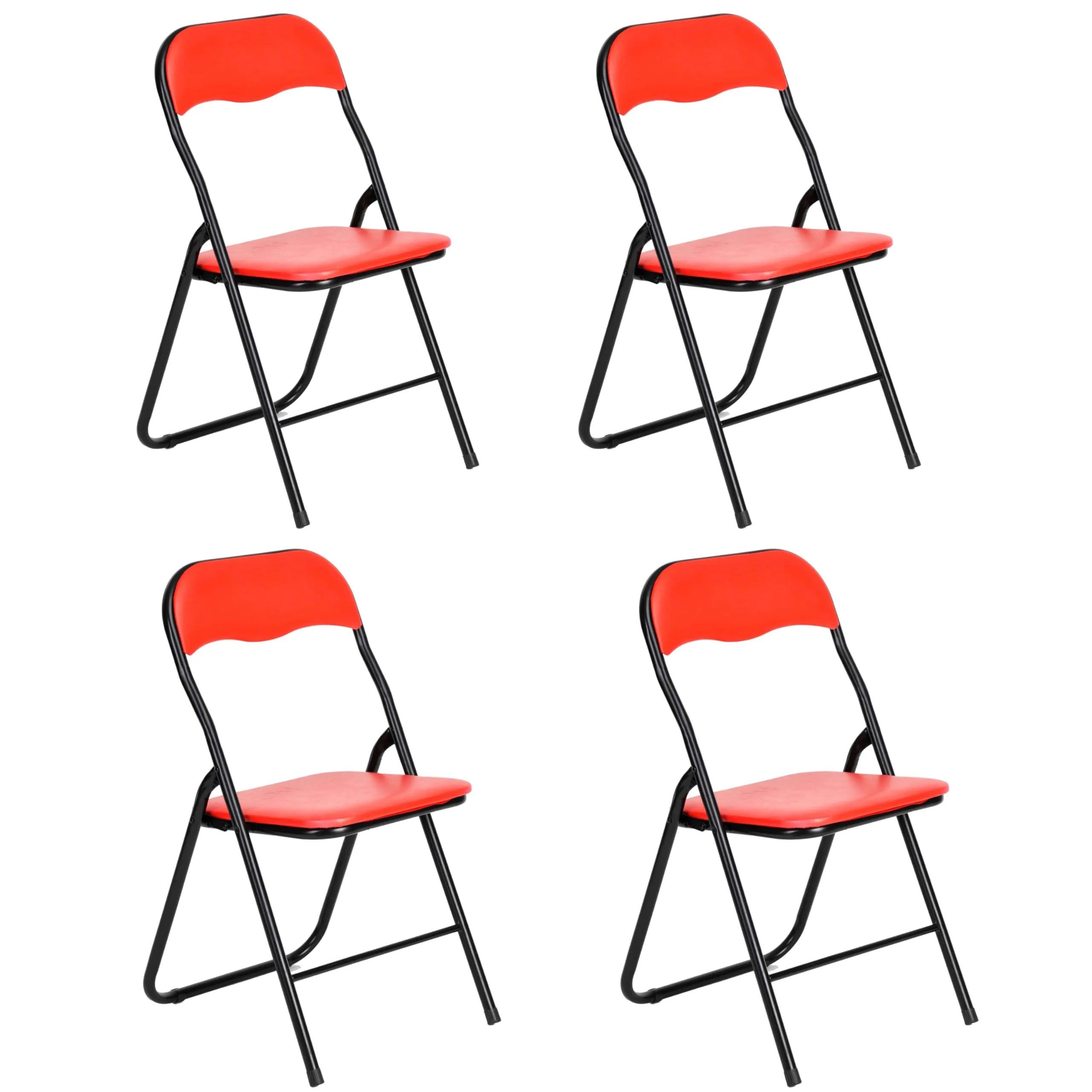 AVANTI TRENDSTORE Procida - Set di 4 sedie pieghevoli in tubolare d'acciaio nero, sedile e schienale imbottiti rossi, 44x79x45 cm - immagine 1