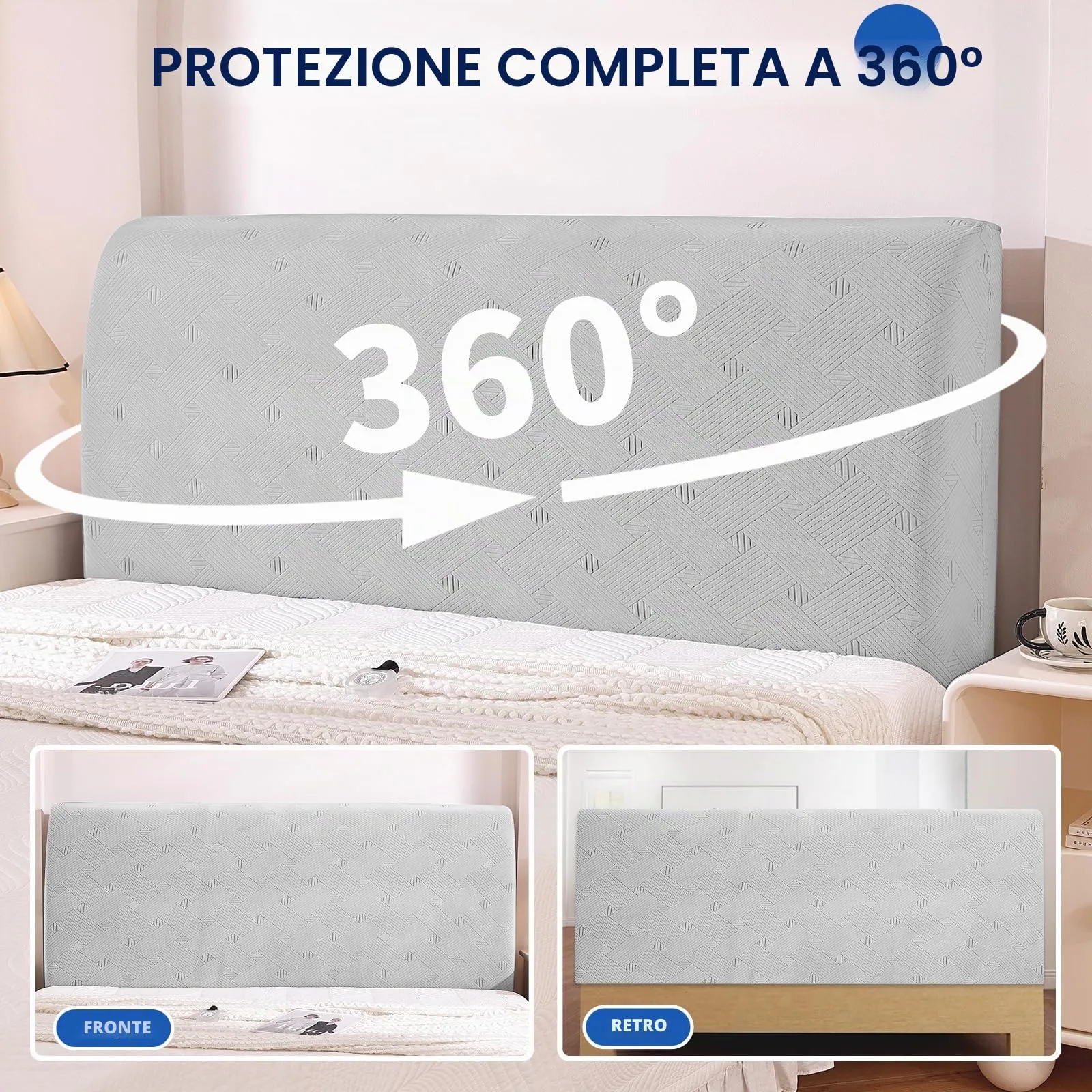 Ystyle Copri Testiera Letto Elasticizzata Matrimoniale, 150cm, Grigio Argento - immagine 6
