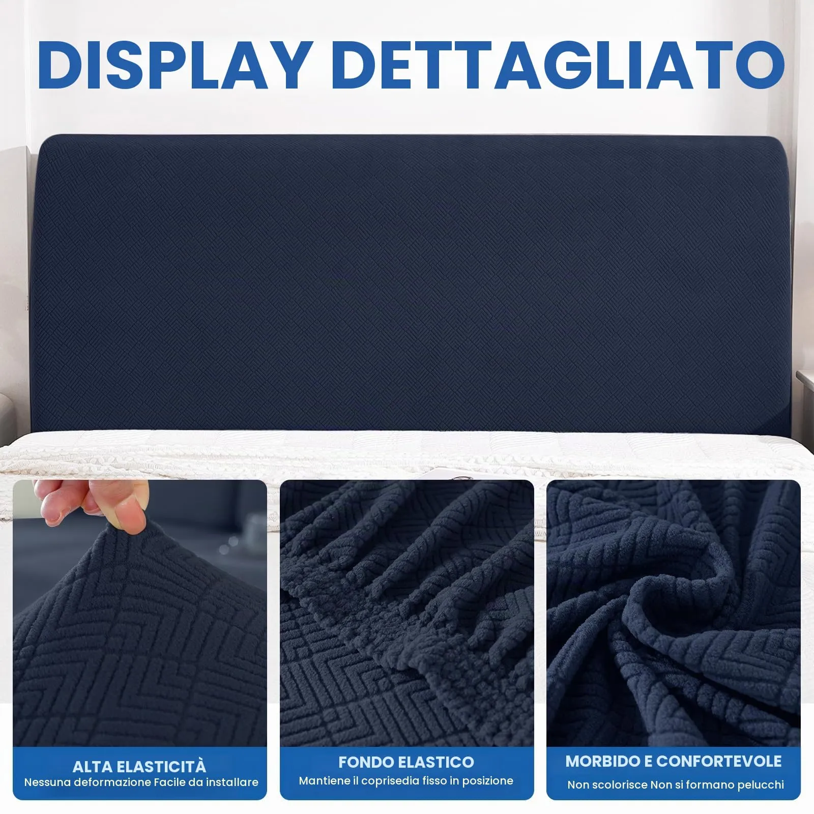 YSTELLAA Copri Testata Letto Elasticizzata, 180cm, Blu Scuro - immagine 5