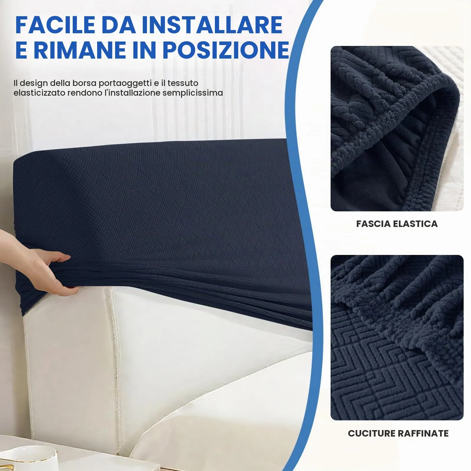 YSTELLAA Copri Testata Letto Elasticizzata, 180cm, Blu Scuro - immagine 7
