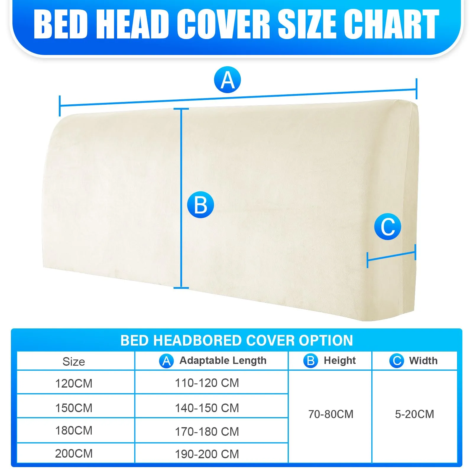 CYCMACO Copri Testata Letto in Velluto Universale 180cm, Beige - immagine 3