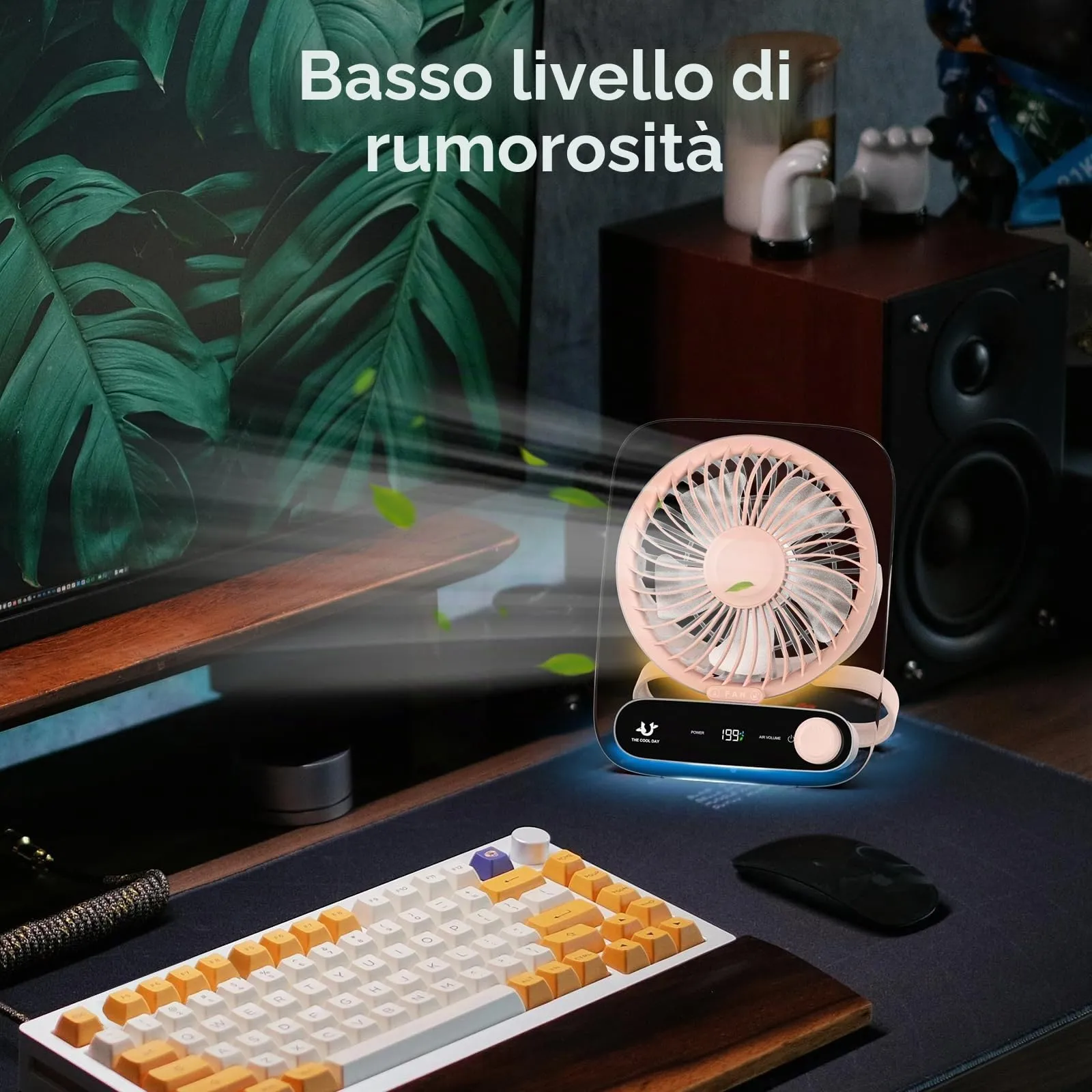 Simpeak Ventilatore da Tavolo Silenzioso USB, 199 Velocità, Portatile da Parete, 3000mAh (Rosa) - immagine 2