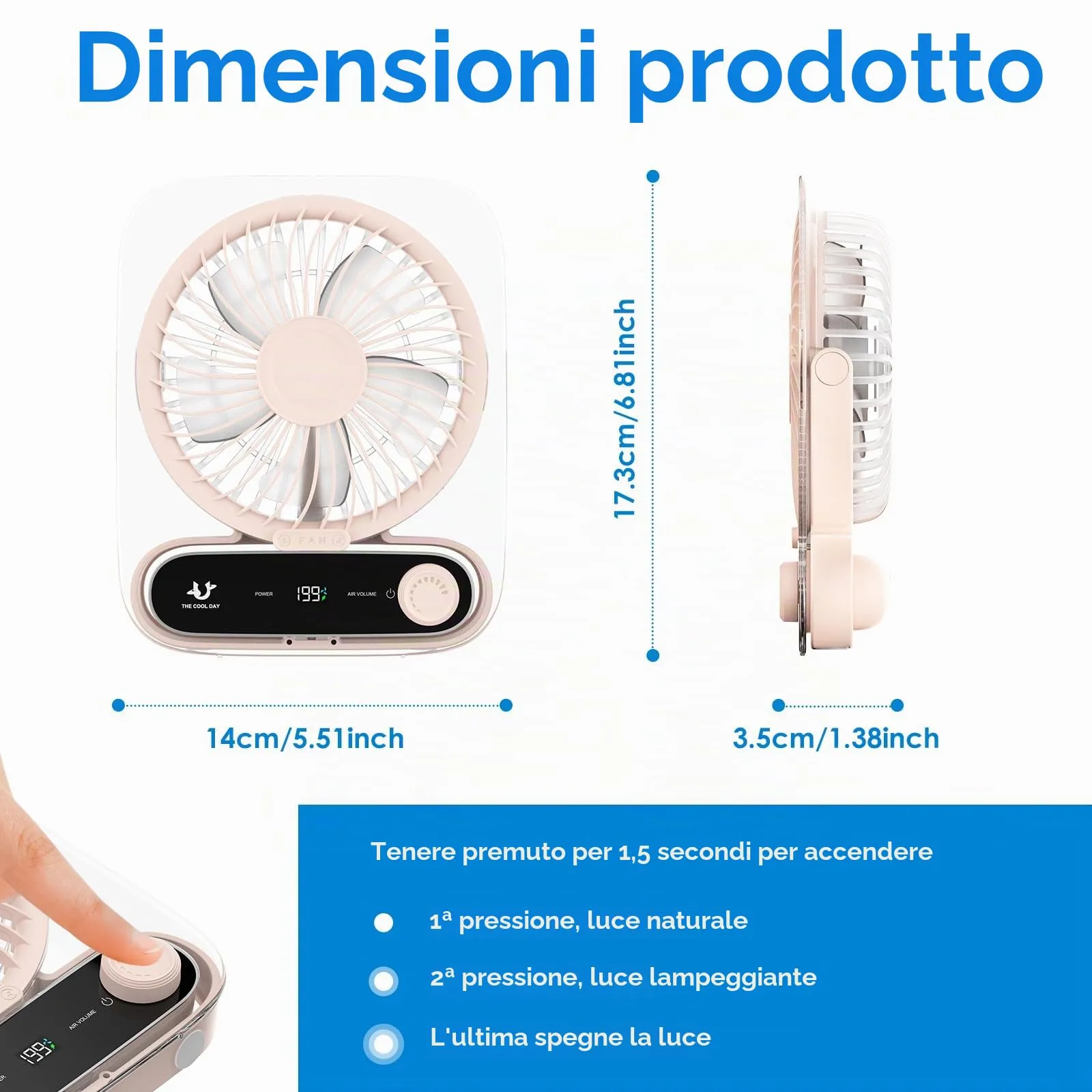 Simpeak Ventilatore da Tavolo Silenzioso USB, 199 Velocità, Portatile da Parete, 3000mAh (Rosa) - immagine 6