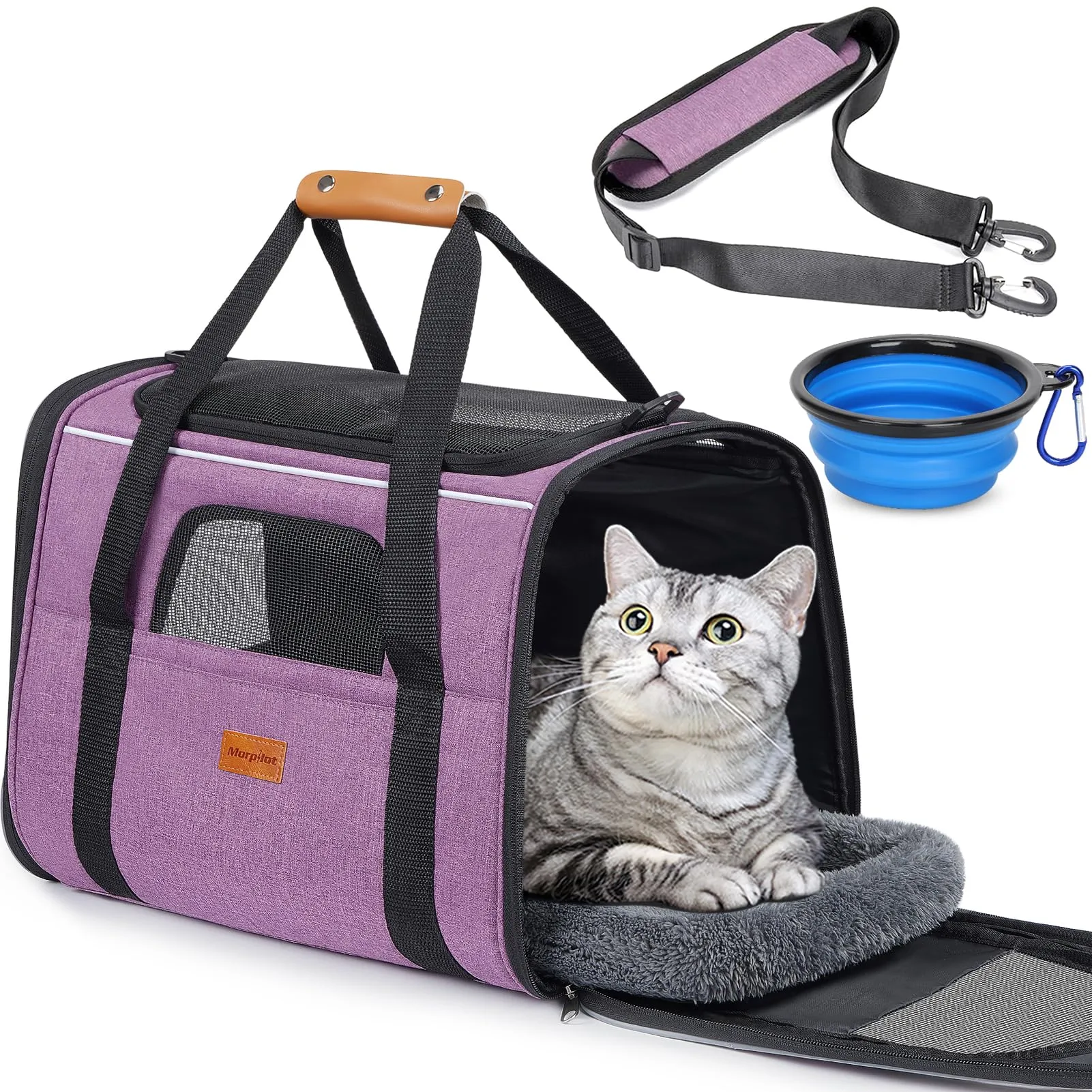 Morpilot Trasportino per Gatti e Cani, 44 x 31 x 34 cm, Borsa da Viaggio Pieghevole fino a 6 kg, Viola Chiaro - immagine 1