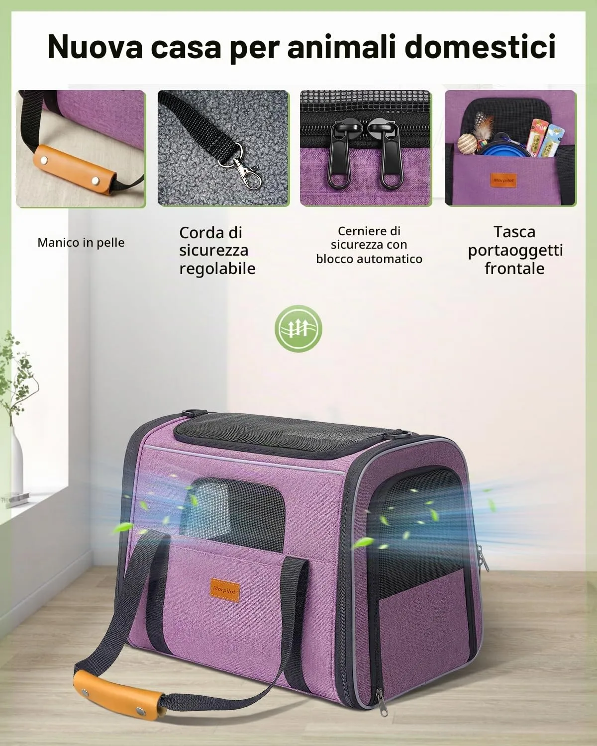 Morpilot Trasportino per Gatti e Cani, 44 x 31 x 34 cm, Borsa da Viaggio Pieghevole fino a 6 kg, Viola Chiaro - immagine 5