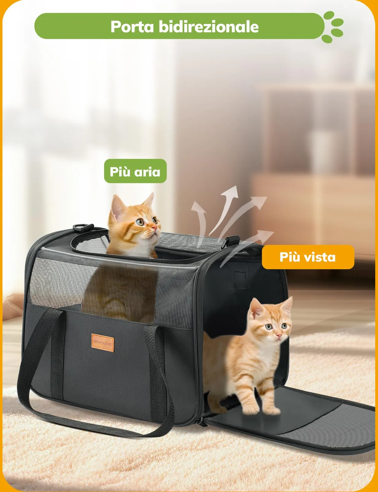 Morpilot Trasportino per Gatti e Cani, 40x26x28cm, Borsa da Viaggio Pieghevole fino a 6 kg con Guinzaglio Interno - immagine 3