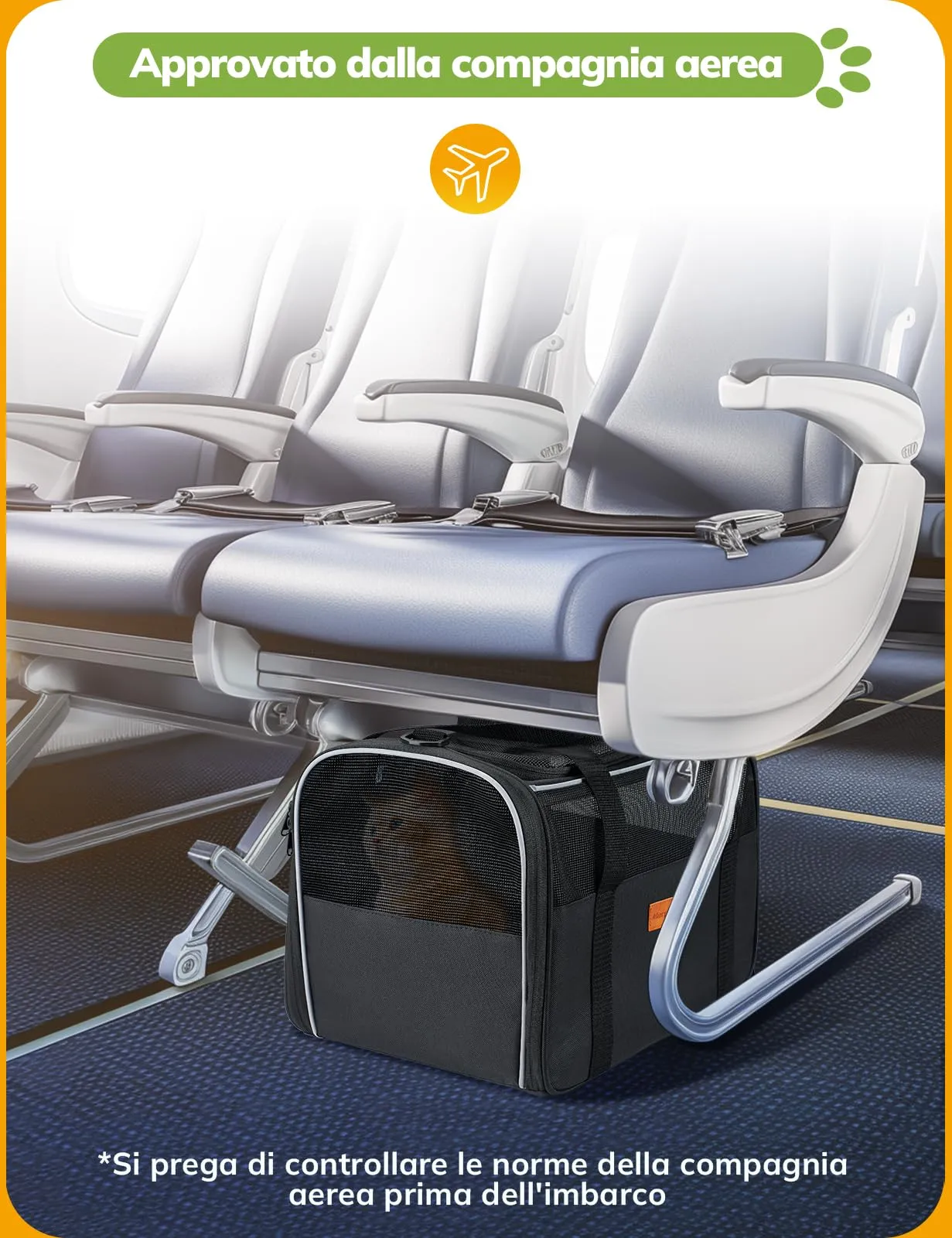 Morpilot Trasportino per Gatti e Cani, 40x26x28cm, Borsa da Viaggio Pieghevole fino a 6 kg con Guinzaglio Interno - immagine 4