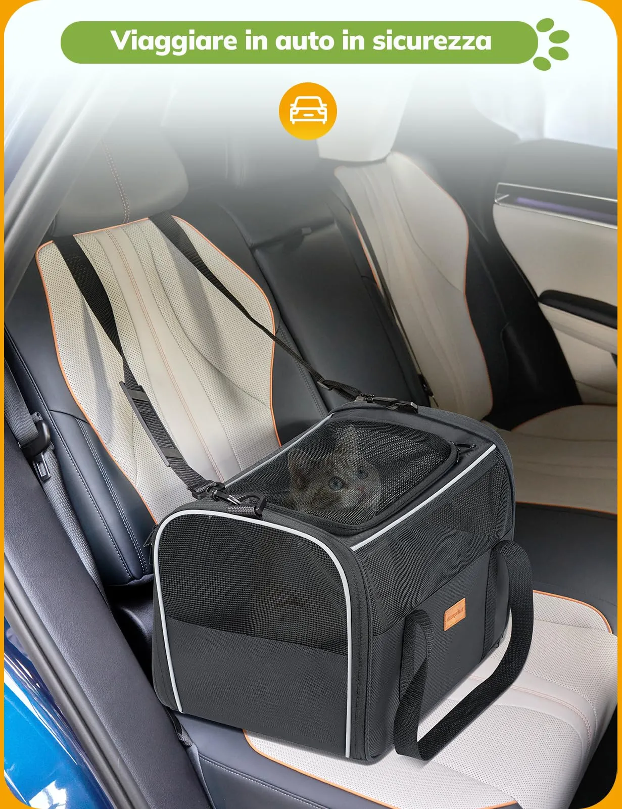 Morpilot Trasportino per Gatti e Cani, 40x26x28cm, Borsa da Viaggio Pieghevole fino a 6 kg con Guinzaglio Interno - immagine 5