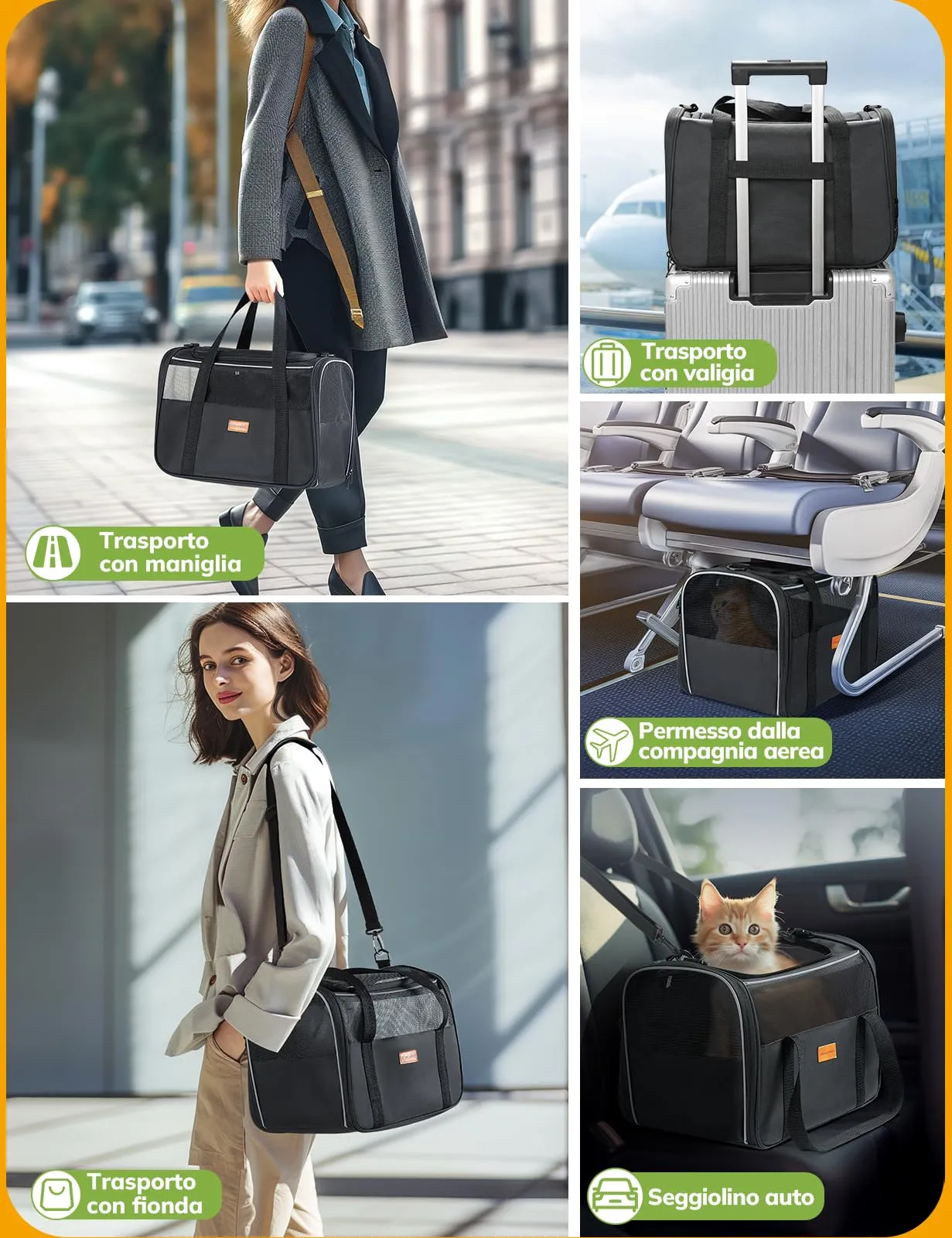 Morpilot Trasportino per Gatti e Cani, 40x26x28cm, Borsa da Viaggio Pieghevole fino a 6 kg con Guinzaglio Interno - immagine 7