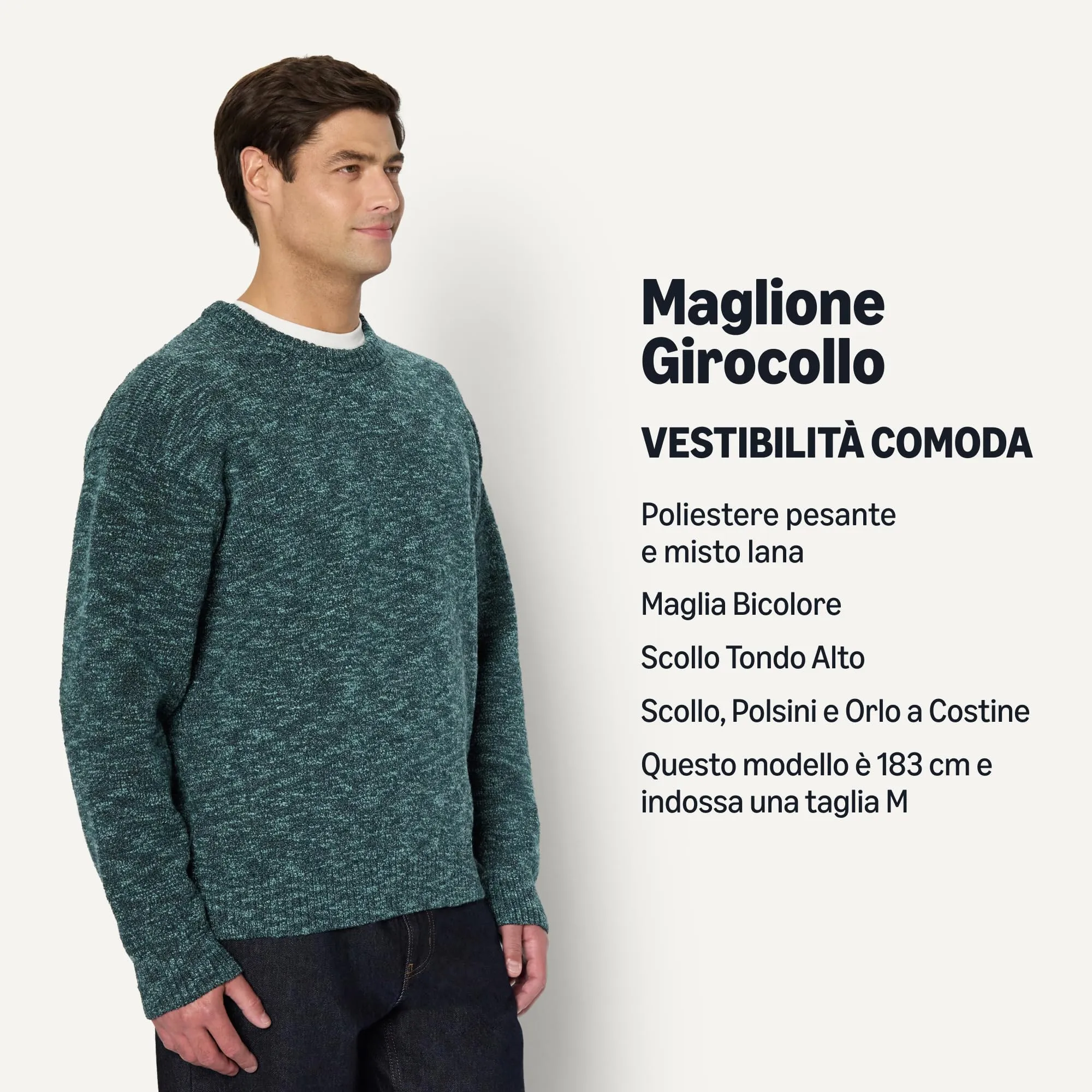 Amazon Essentials Pullover Vestibilità Comoda Uomo, Dark Teal Green Mélange, XS - immagine 4