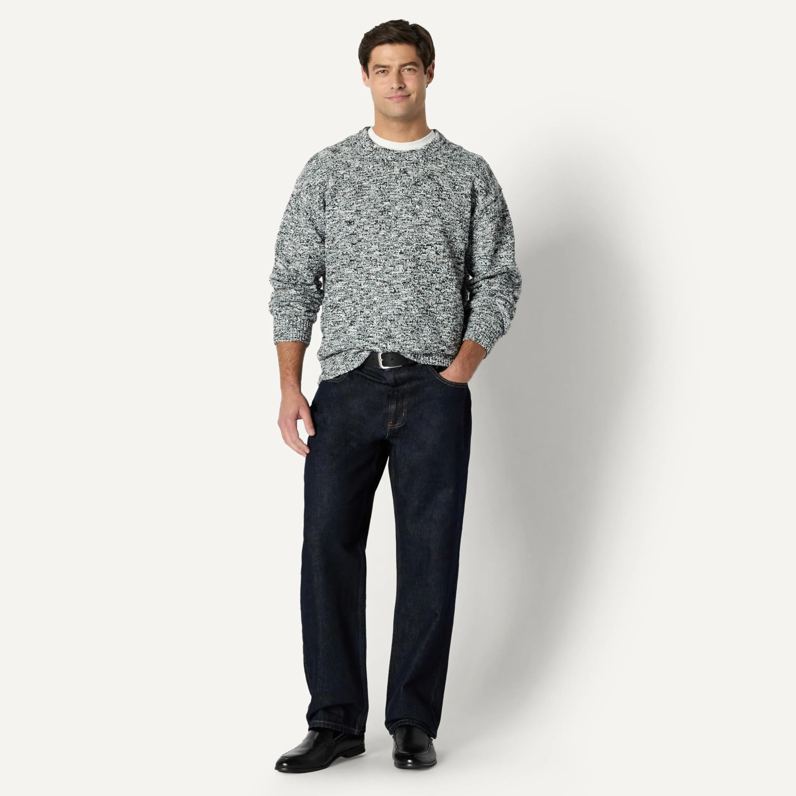 Amazon Essentials Pullover Vestibilità Comoda Uomo, Nero Mélange, S - immagine 3