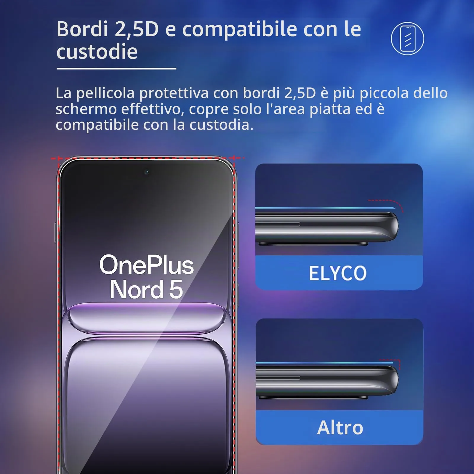 ELYCO Vetro Temperato per OnePlus Nord 5, 3+3 Pezzi - immagine 5