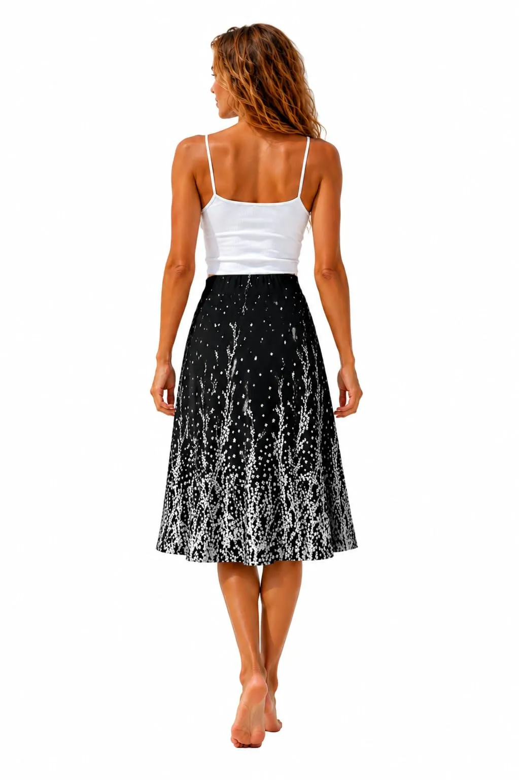 Van Der Rich Gonna Floreale con Elastico in Vita - Donna - Nero Dessin 1, L-XL - immagine 2