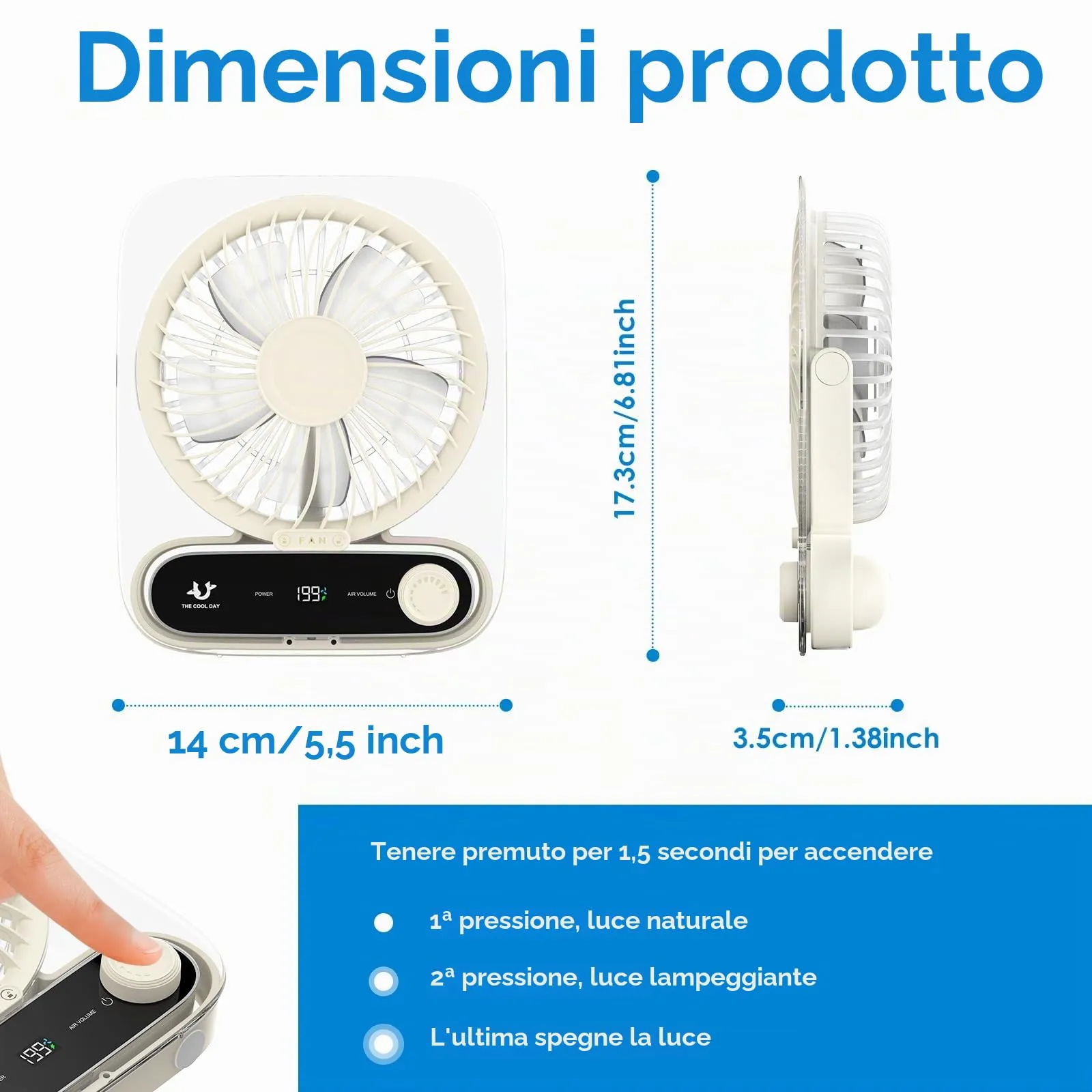 Simpeak Ventilatore da Tavolo Portatile USB JF136, 199 Velocità, 3000mAh, Bianco - immagine 6