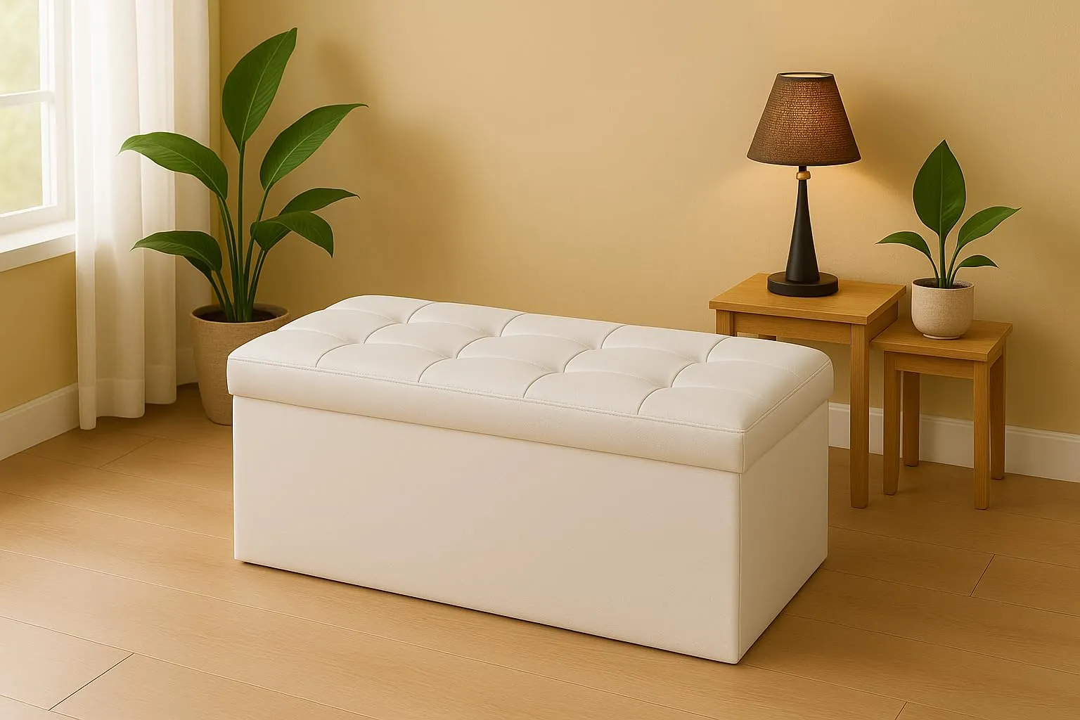 GX GARGIX Pouf Panca Imbottita con Vano Contenitore Trapuntato in Ecopelle (Les-1 Bianco) - immagine 1