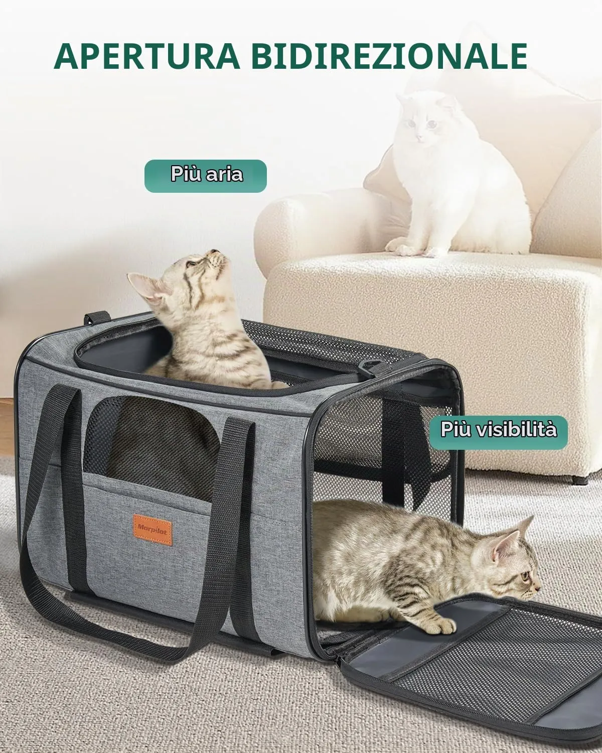 Morpilot Trasportino per gatti e cani di piccola taglia con ruote, approvato dalle compagnie aeree, 43 x 28 x 28 cm, grigio - immagine 3