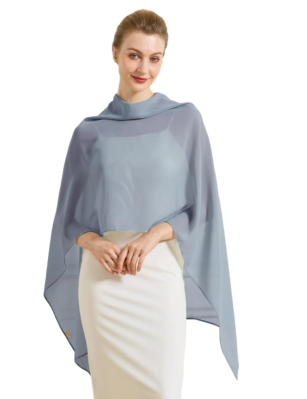 BEAUTELICATE Scialle Elegante Donna Poncho Coprispalle in Chiffon, Blu Polveroso - immagine 1