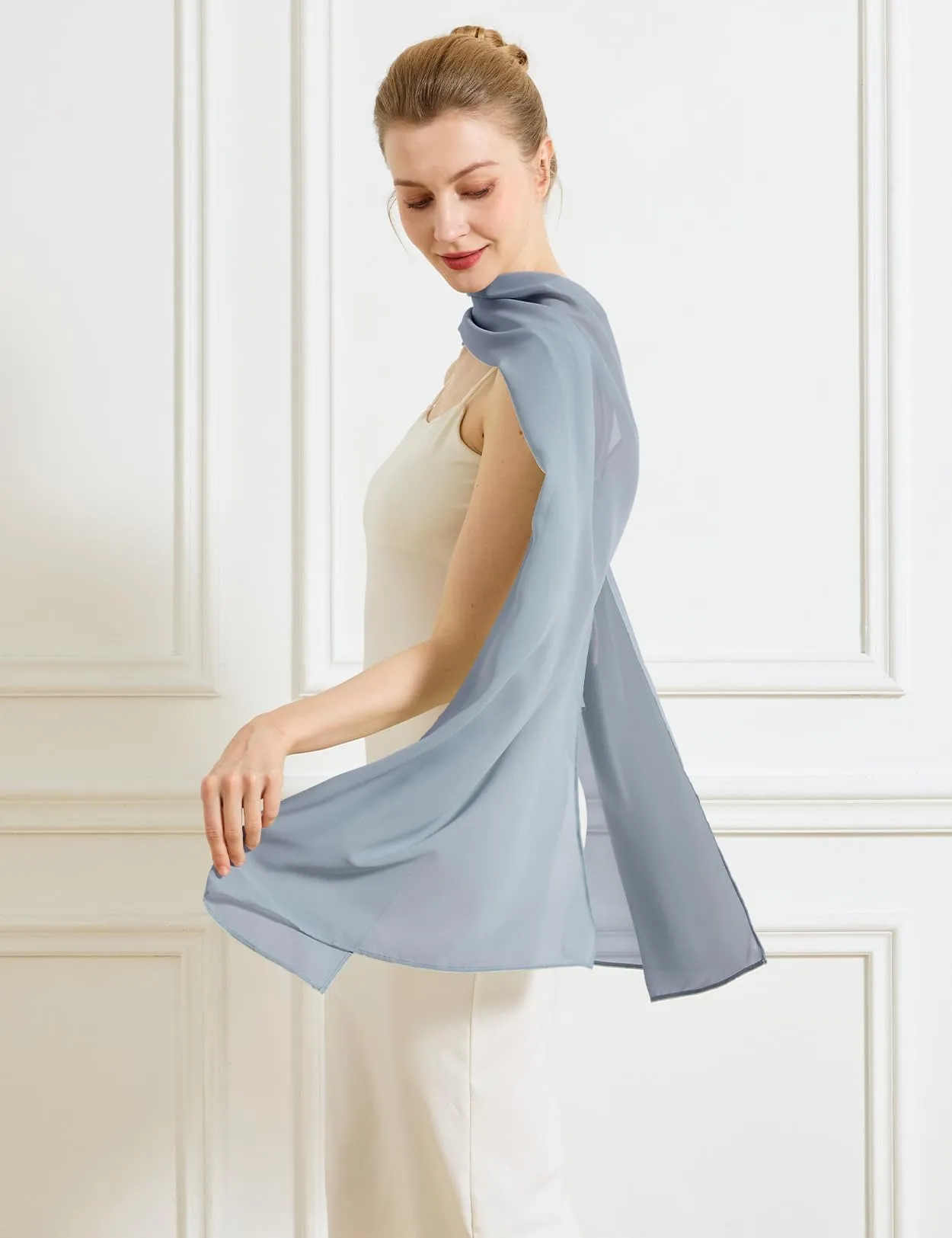 BEAUTELICATE Scialle Elegante Donna Poncho Coprispalle in Chiffon, Blu Polveroso - immagine 4