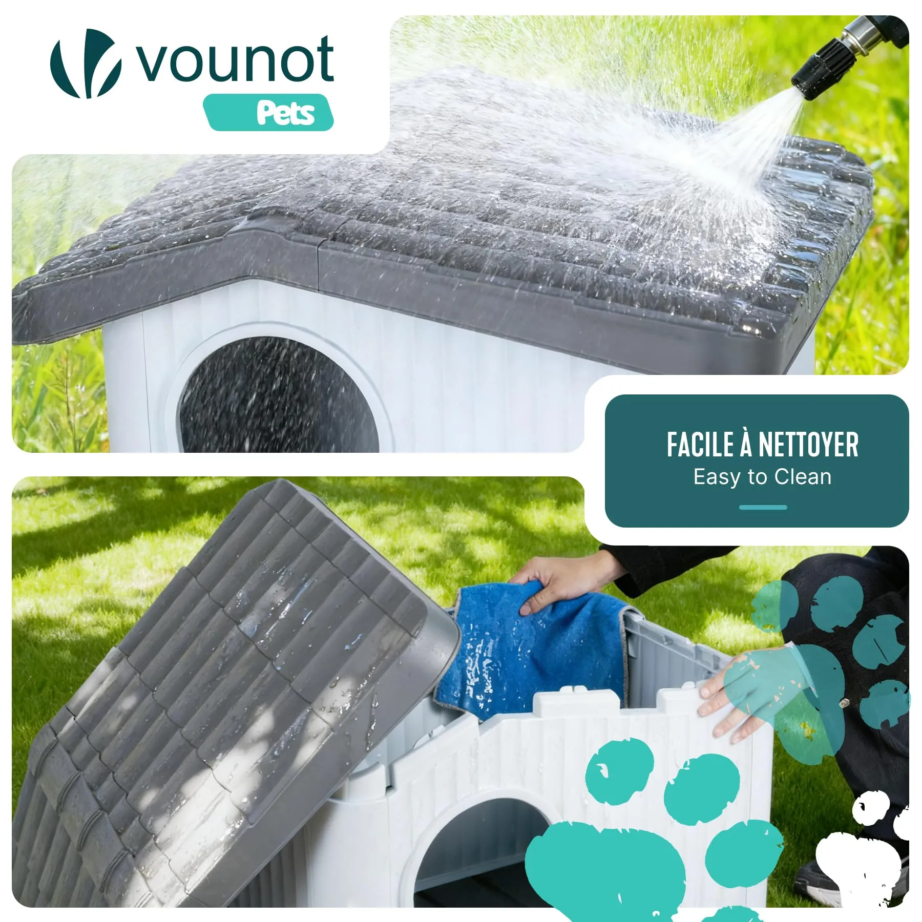 VOUNOT Cuccia Impermeabile per Gatti e Cani con Tetto Inclinato, 60x51x41 cm, Bianco - immagine 5