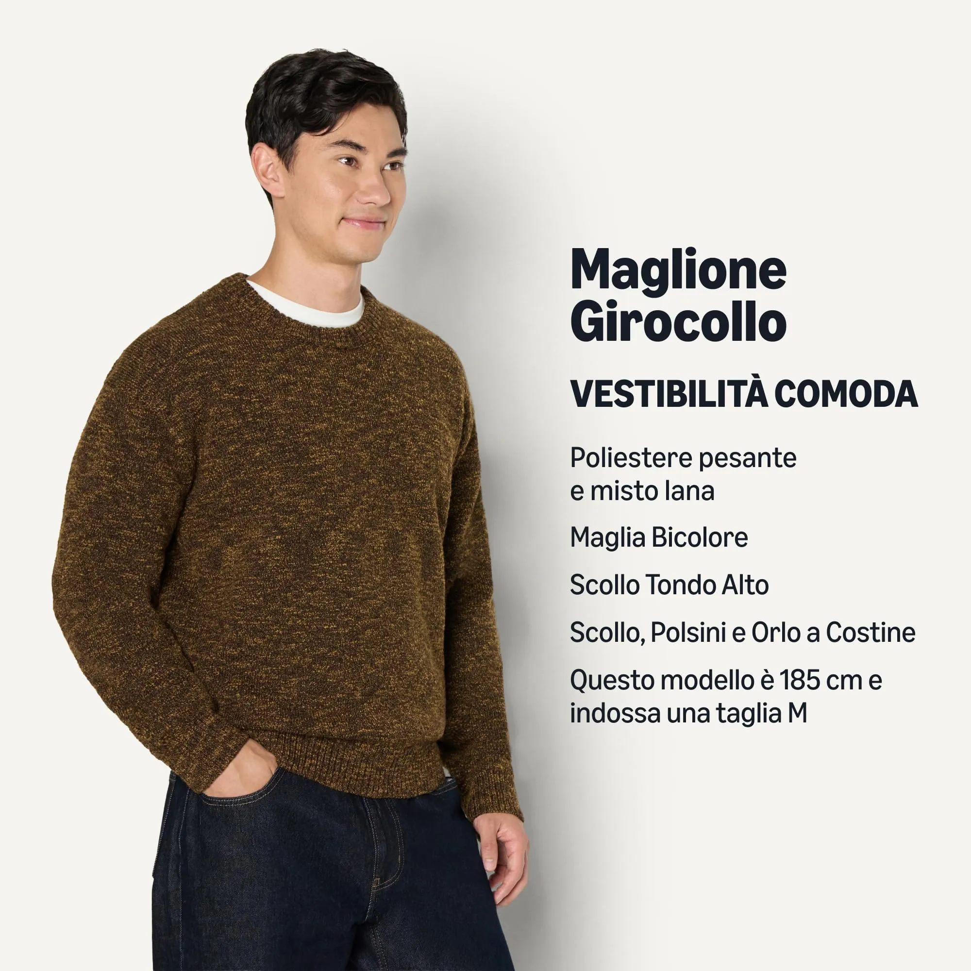 Amazon Essentials Pullover Vestibilità Comoda Uomo, Marrone Scuro Mélange, M - immagine 4