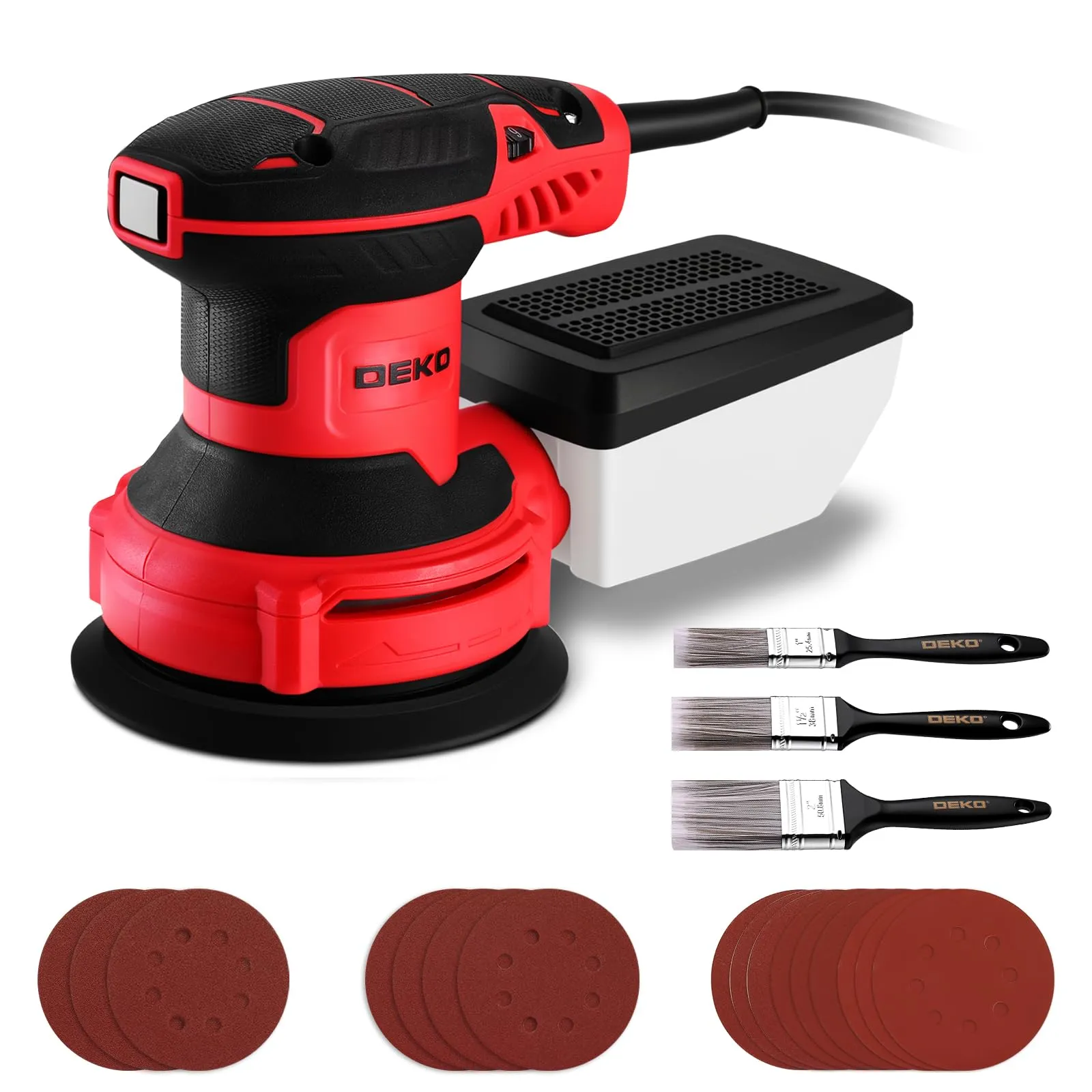 DEKOPRO Levigatrice Orbitale 300W, 6 velocità, 14000RPM, 125mm, Rosso - immagine 1