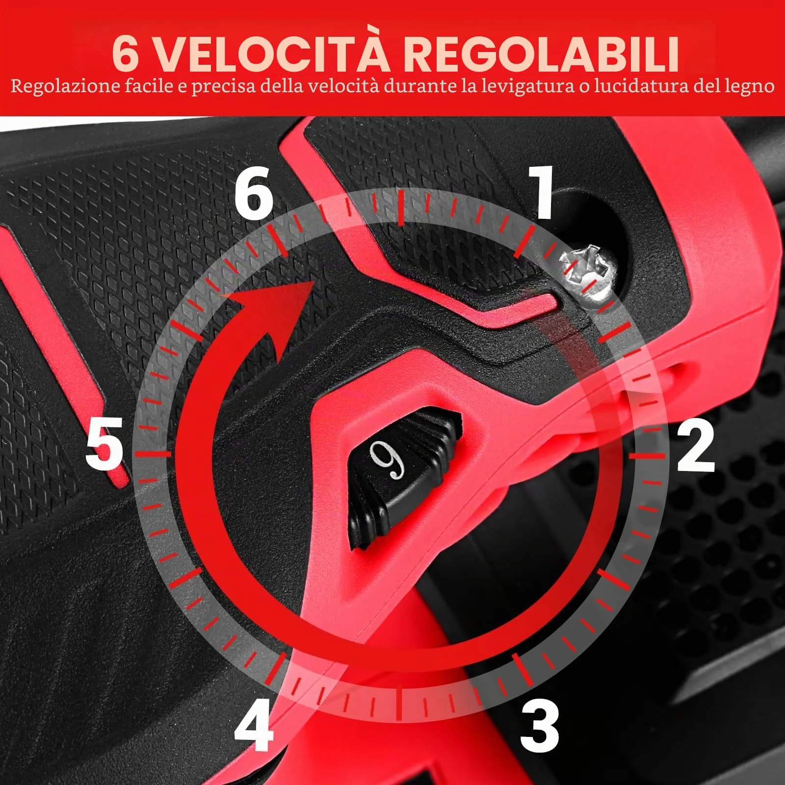 DEKOPRO Levigatrice Orbitale 300W, 6 velocità, 14000RPM, 125mm, Rosso - immagine 3