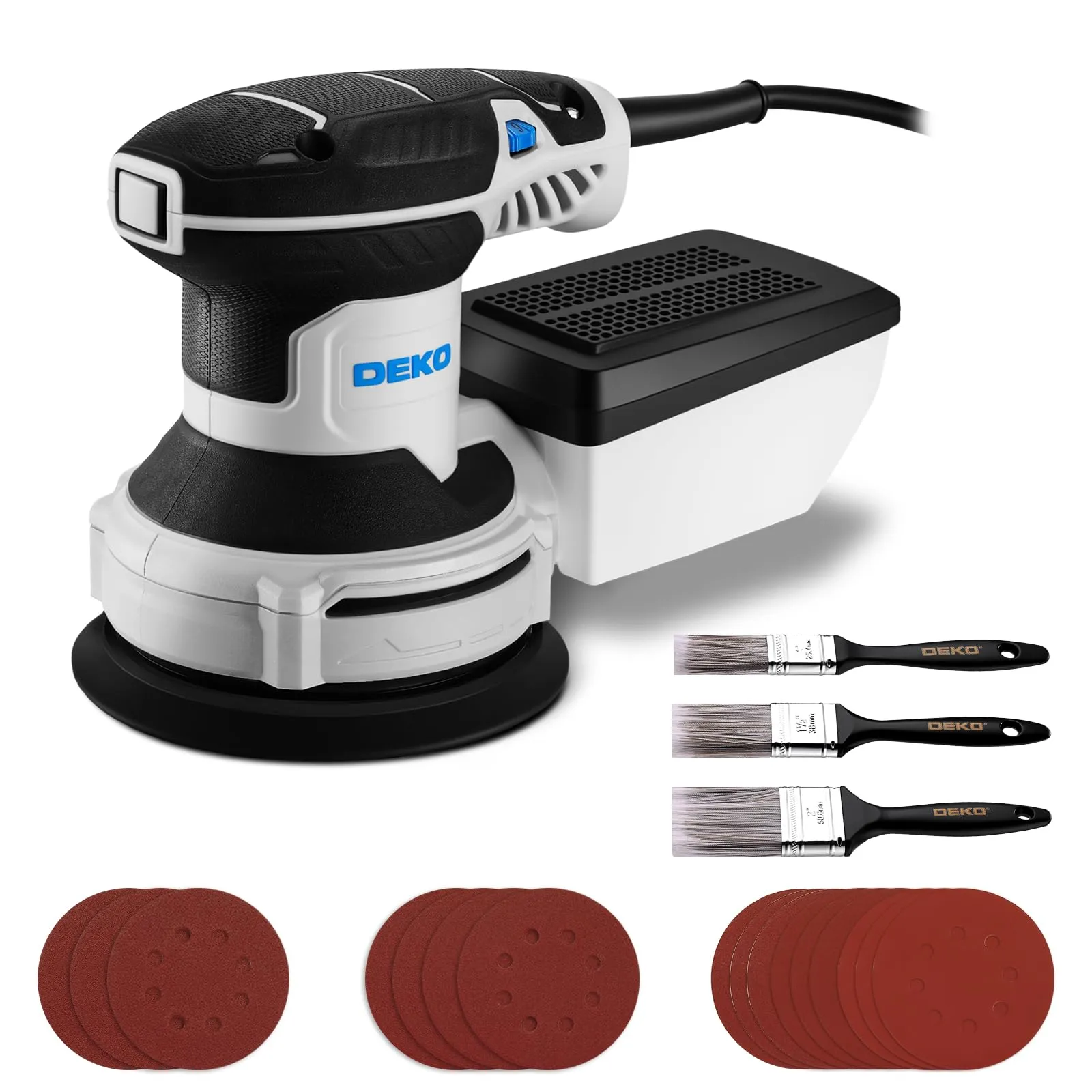 DEKOPRO Levigatrice Orbitale 300W, 6 Velocità, 14000RPM, 125mm (Blu Grigio) - immagine 1