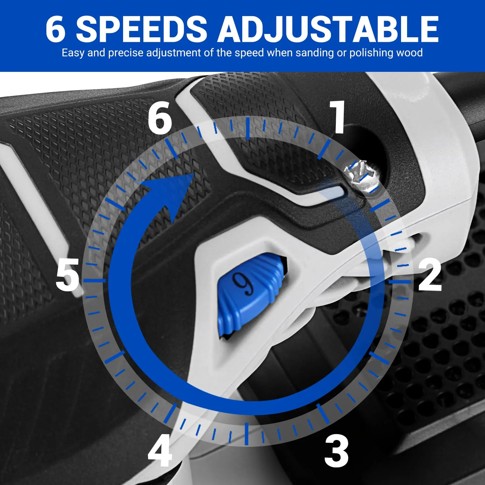 DEKOPRO Levigatrice Orbitale 300W, 6 Velocità, 14000RPM, 125mm (Blu Grigio) - immagine 3