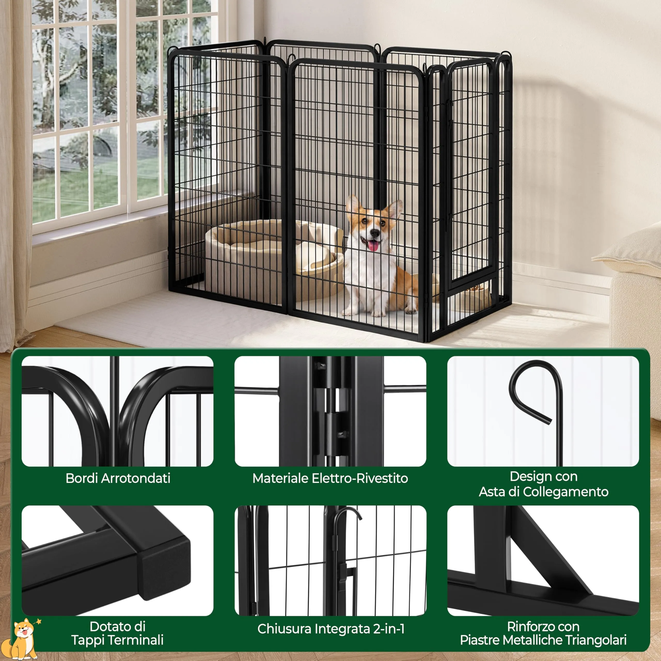 Yaheetech Recinto per Animali Pieghevole 12 Pannelli 71 x 120 cm Nero - immagine 5